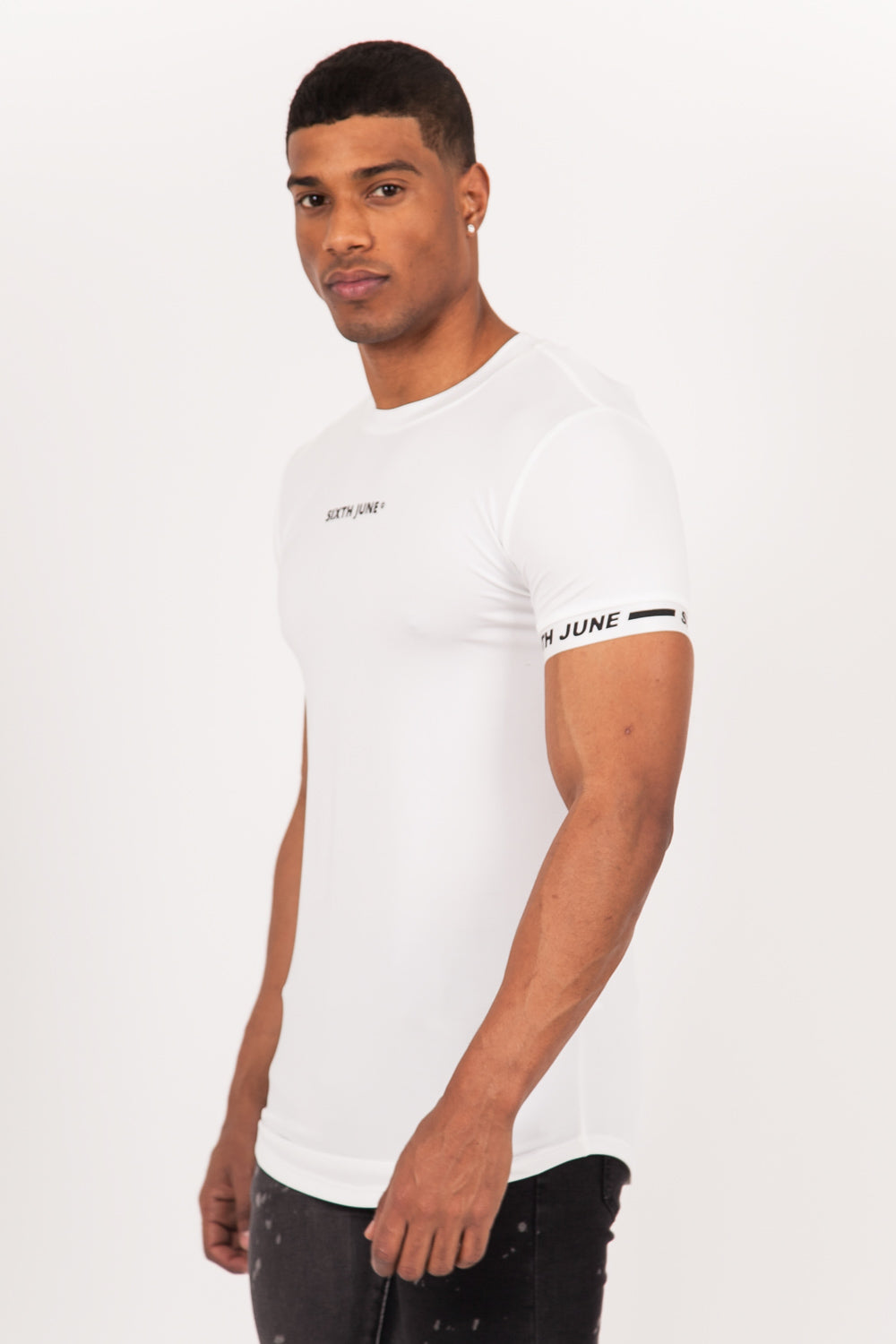 Sixth June - T-shirt moulant logo élastique blanc