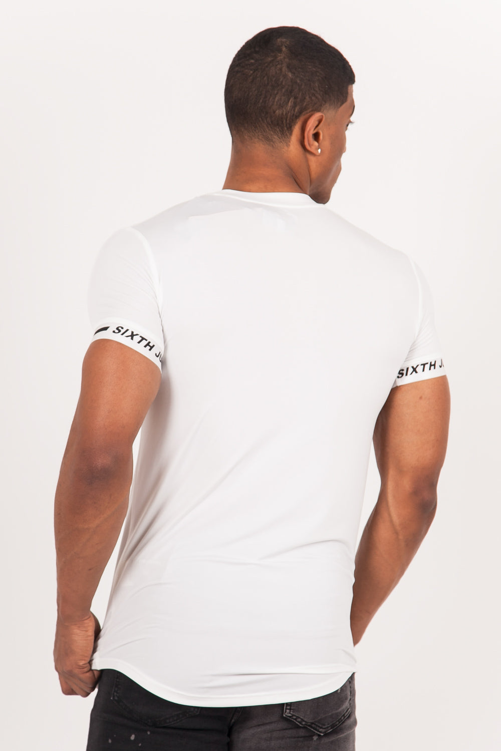 Sixth June - T-shirt moulant logo élastique blanc