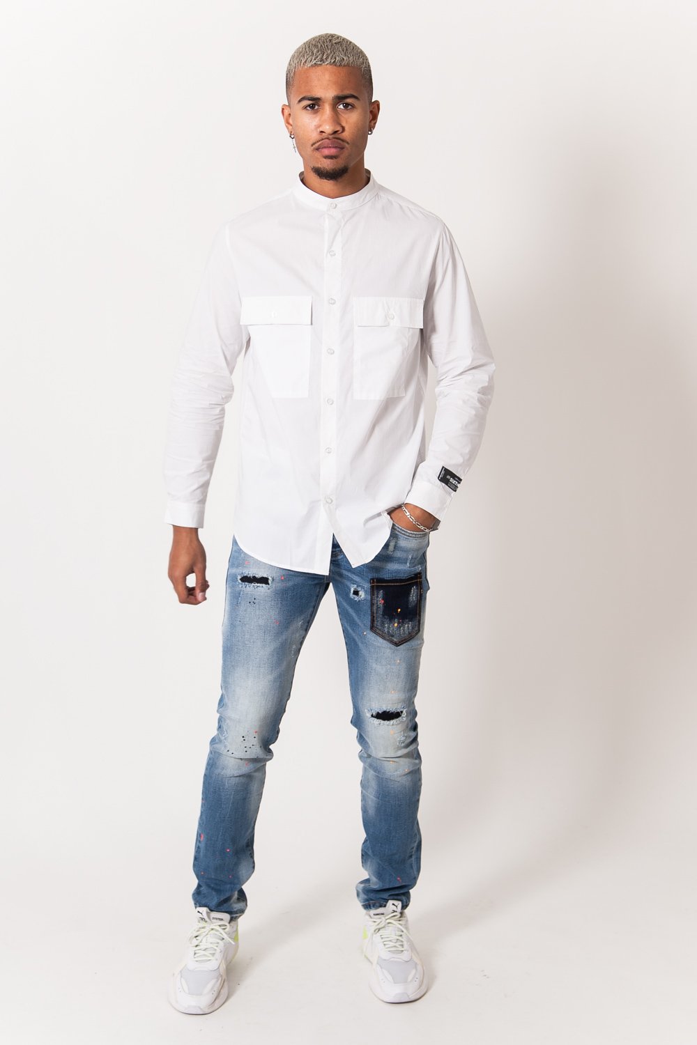 Jean poche tâches multicolores bleu