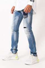 Multicolored pocket jeans blue