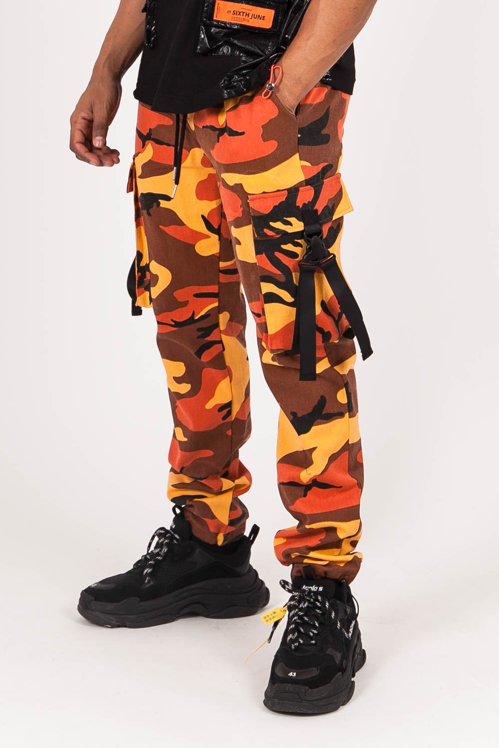 Sixth June - Pantalon camouflage sangles Orange