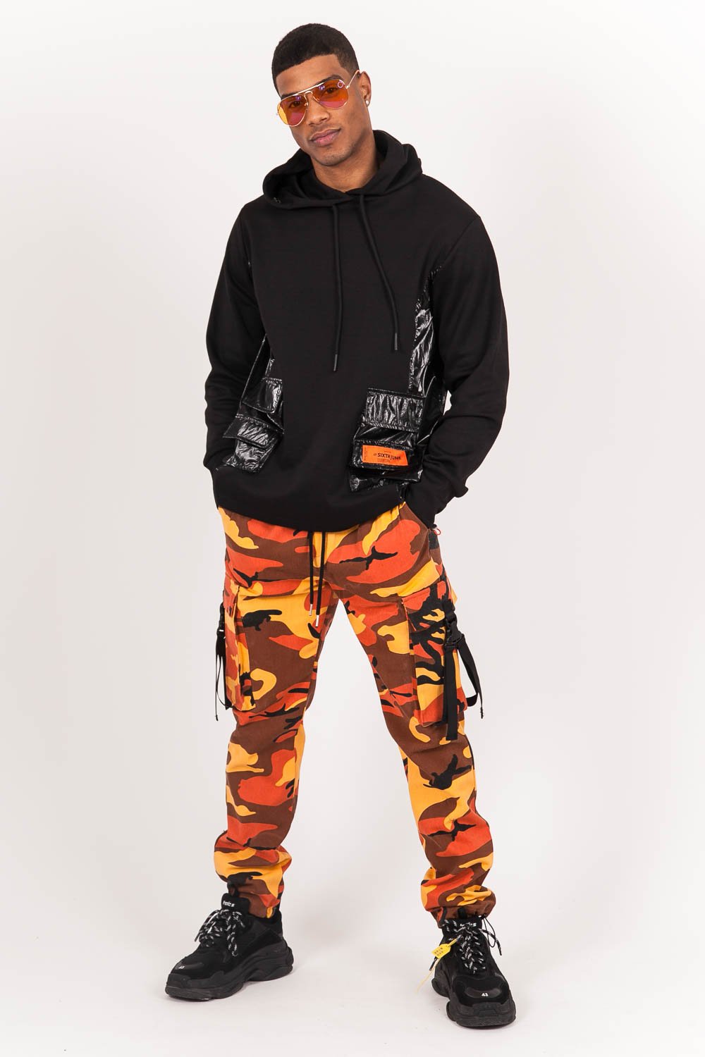 Sixth June - Pantalon camouflage sangles Orange