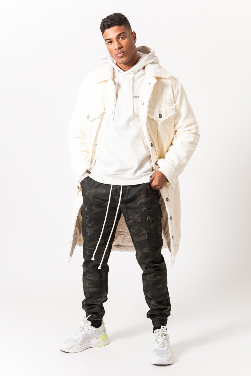 Sixth June - Veste longue jean oversize Beige clair