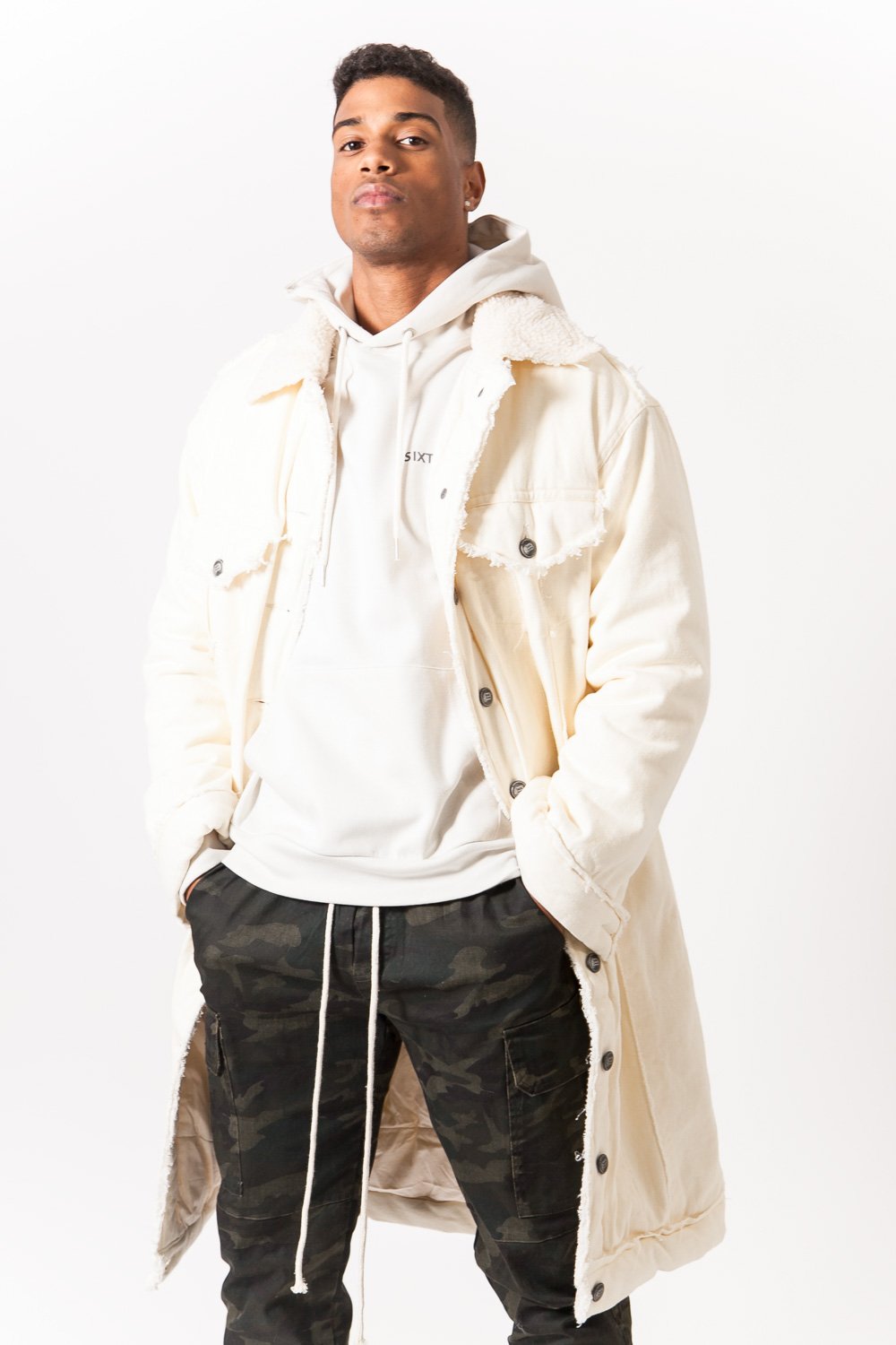 Sixth June - Veste longue jean oversize Beige clair