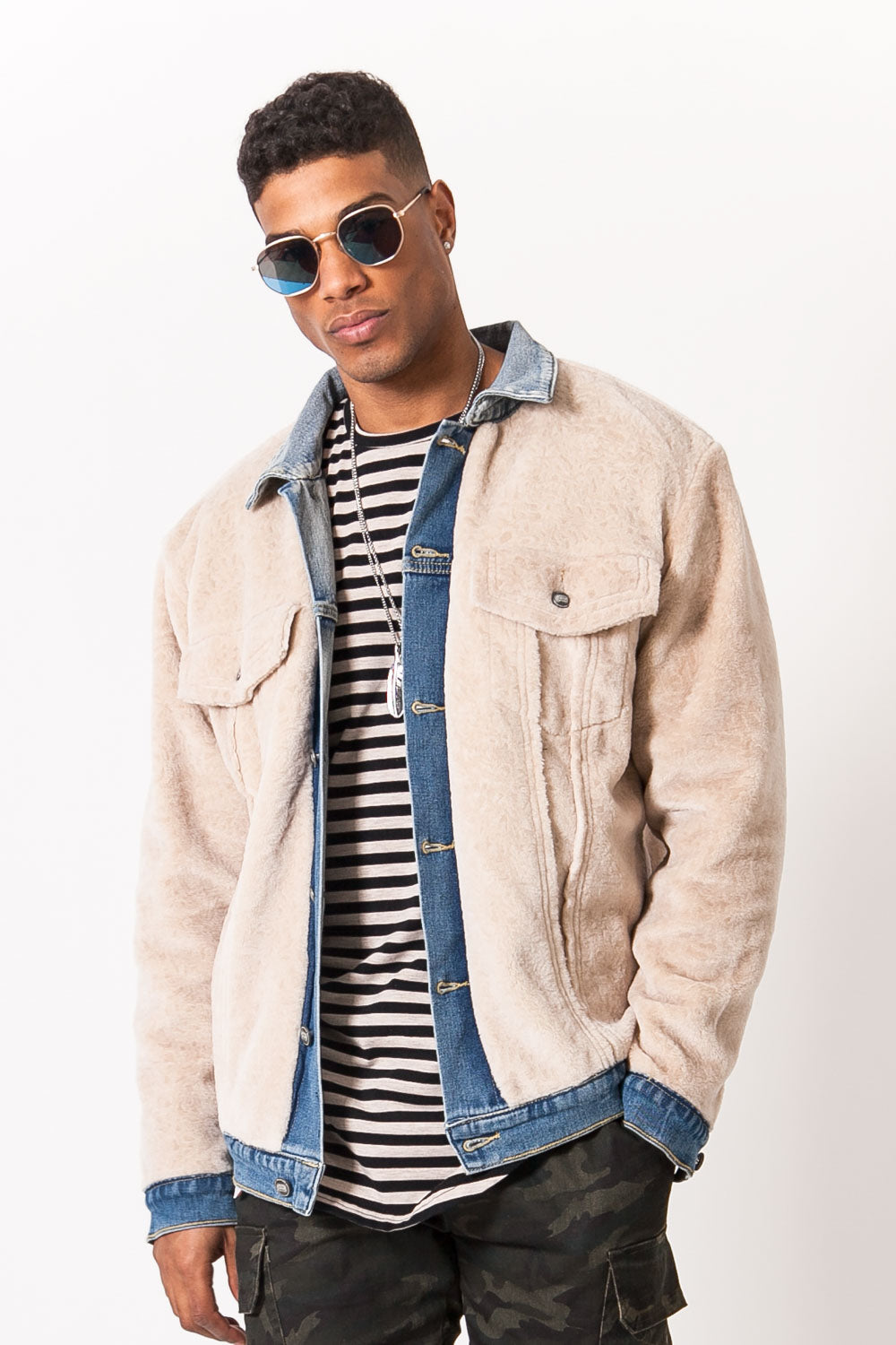 Sixth June - Veste reversible jean sherpa bleu beige