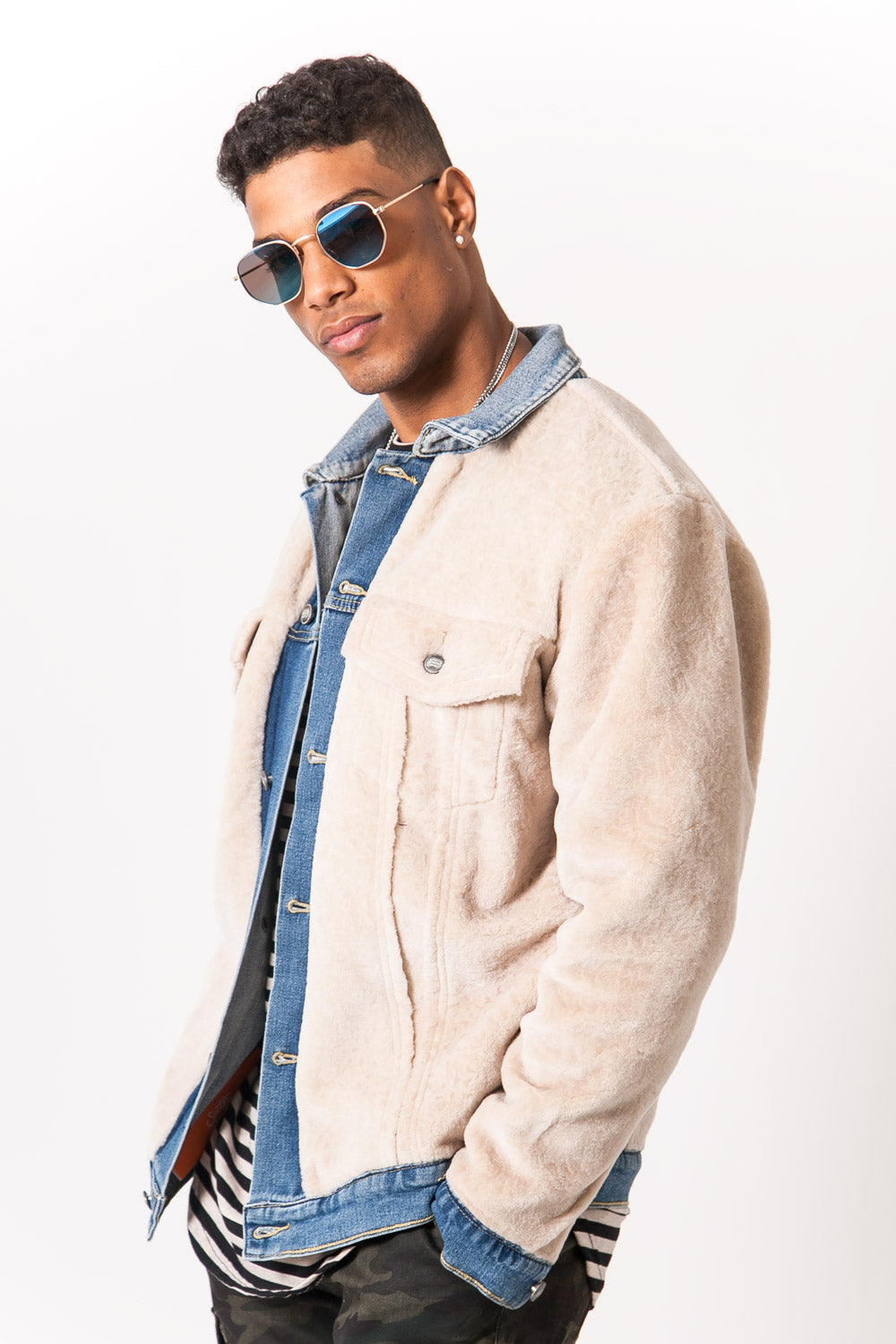 Sixth June - Veste reversible jean sherpa bleu beige