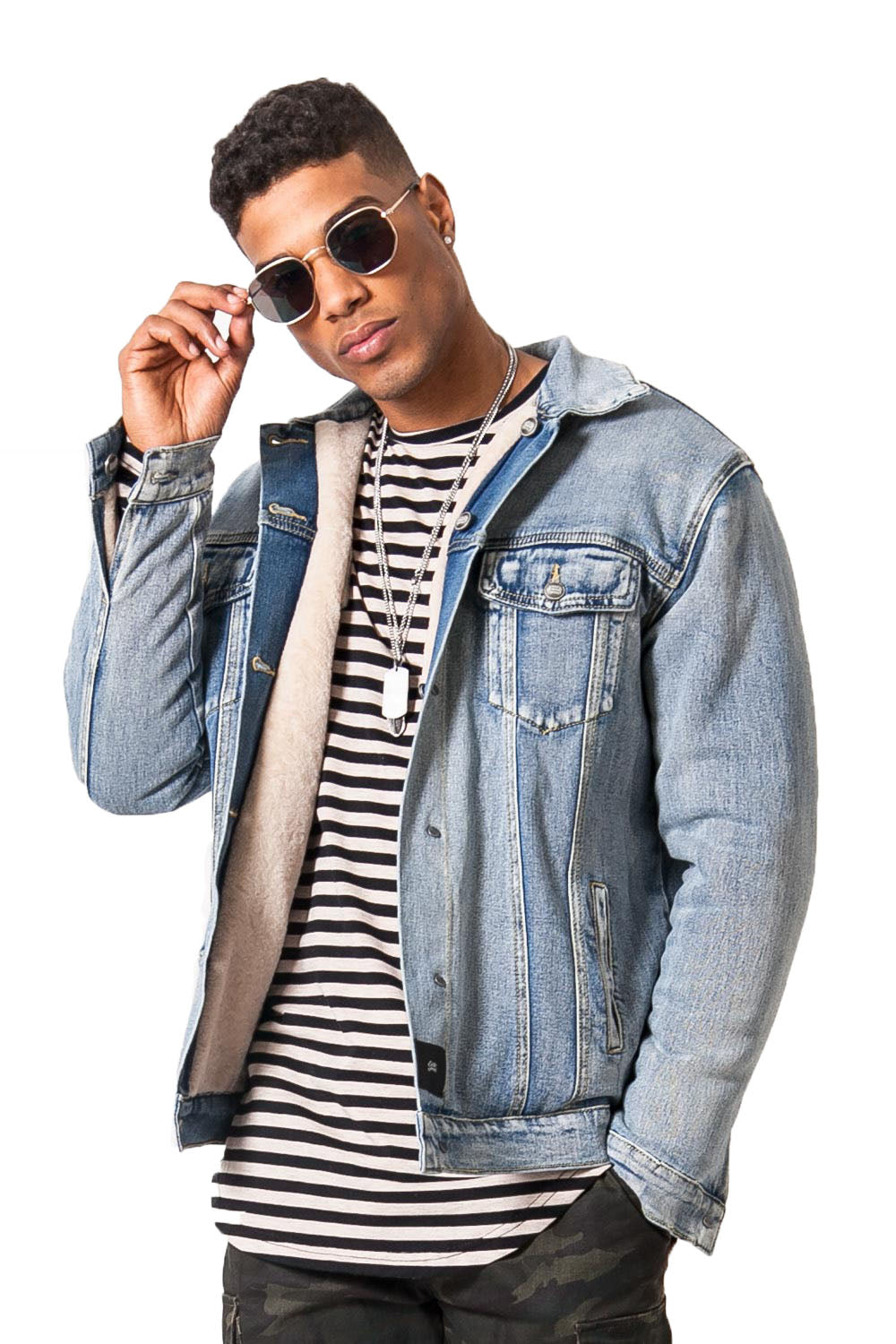 Sixth June - Veste reversible jean sherpa bleu beige