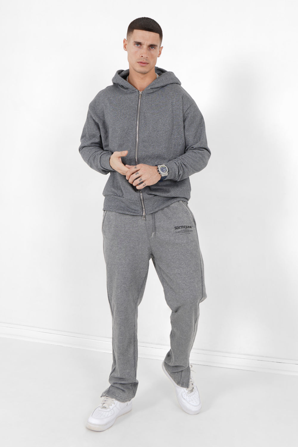 Sixth June - Jogging droit délavé logo Gris foncé