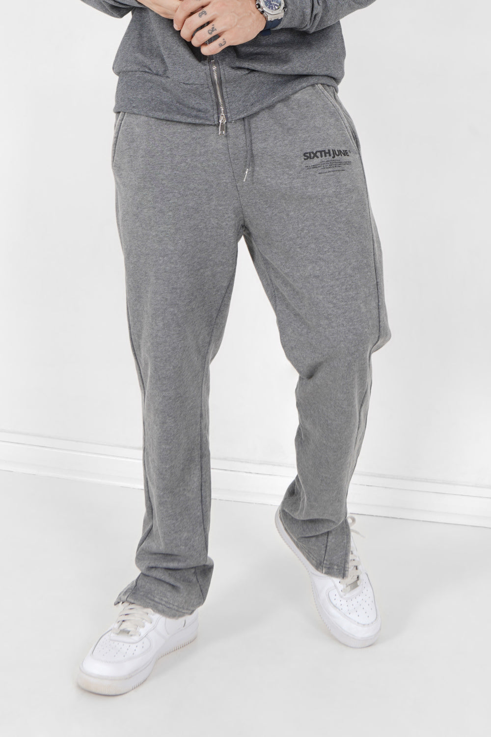 Sixth June - Jogging droit délavé logo Gris foncé