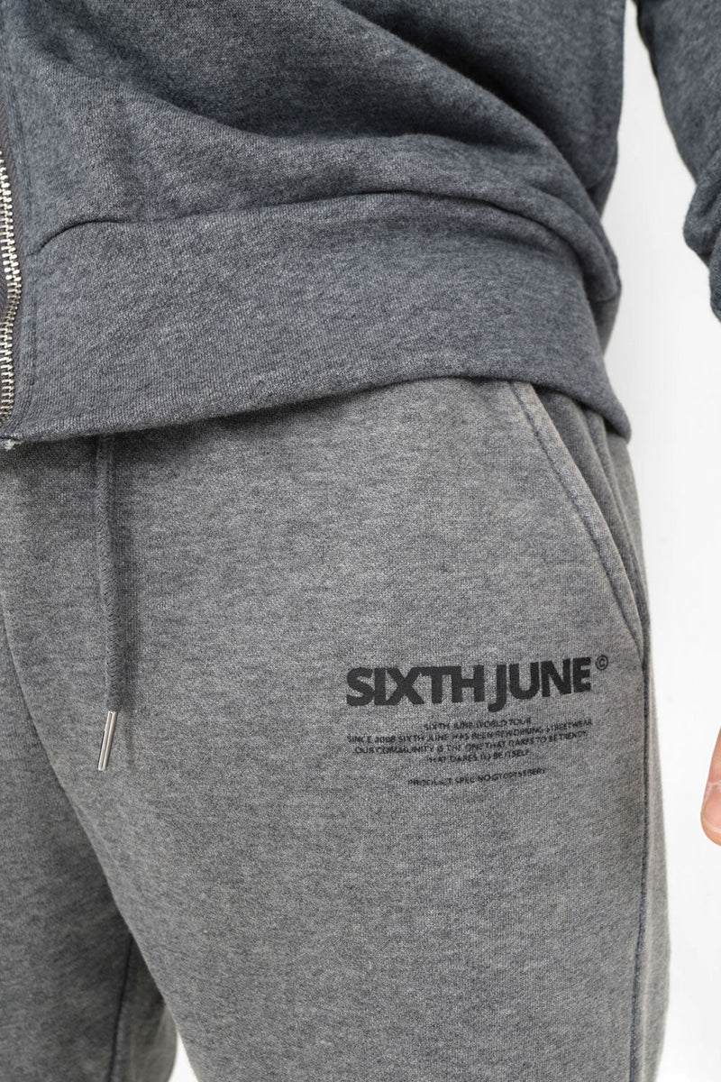 Sixth June - Jogging droit délavé logo Gris foncé