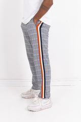 Pantalon Prince de Galles bande tricolore gris