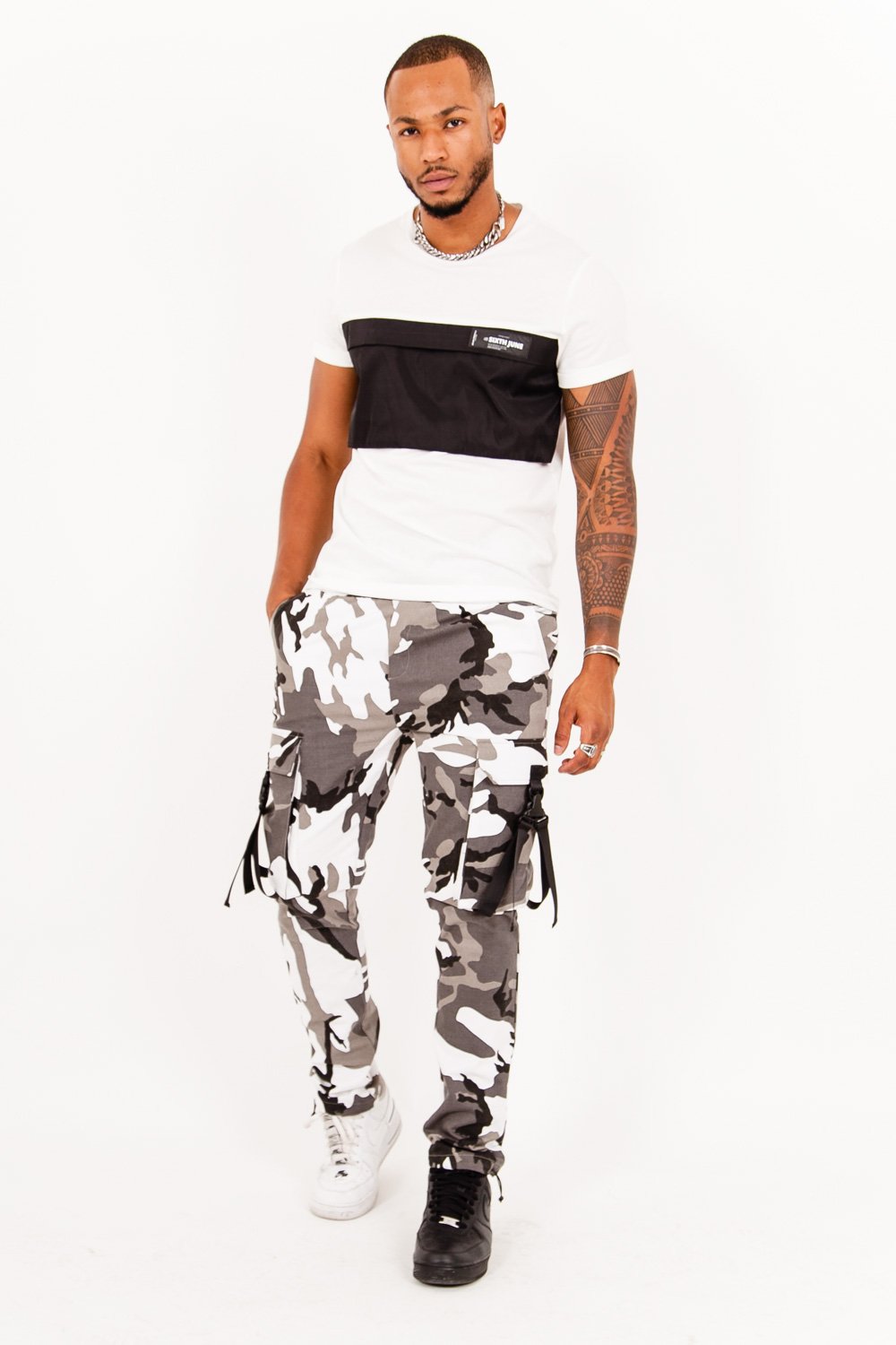 Sixth June - Pantalon camouflage sangles noir