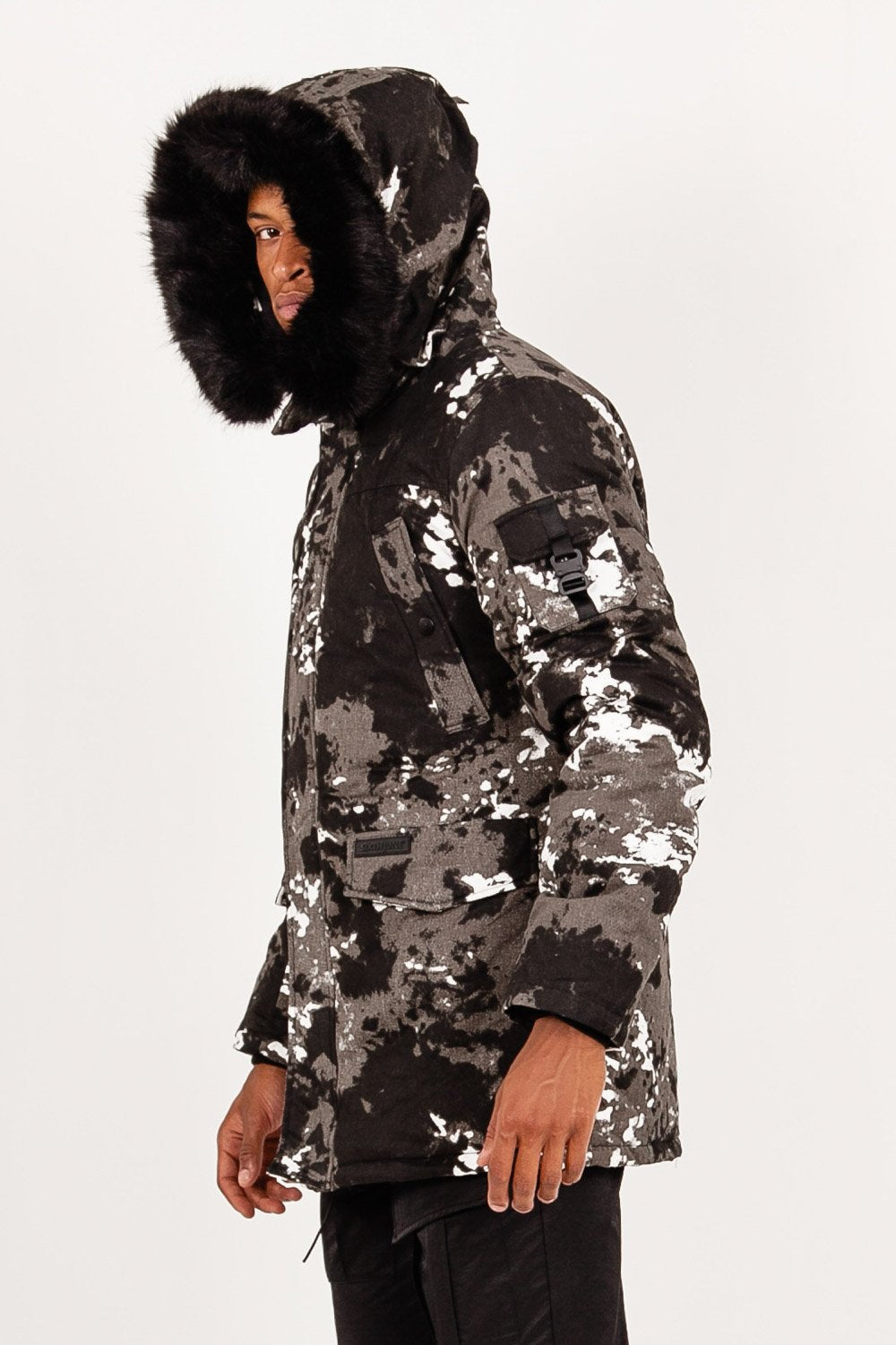 Sixth June - Parka fourrure imprimé montagne Noir