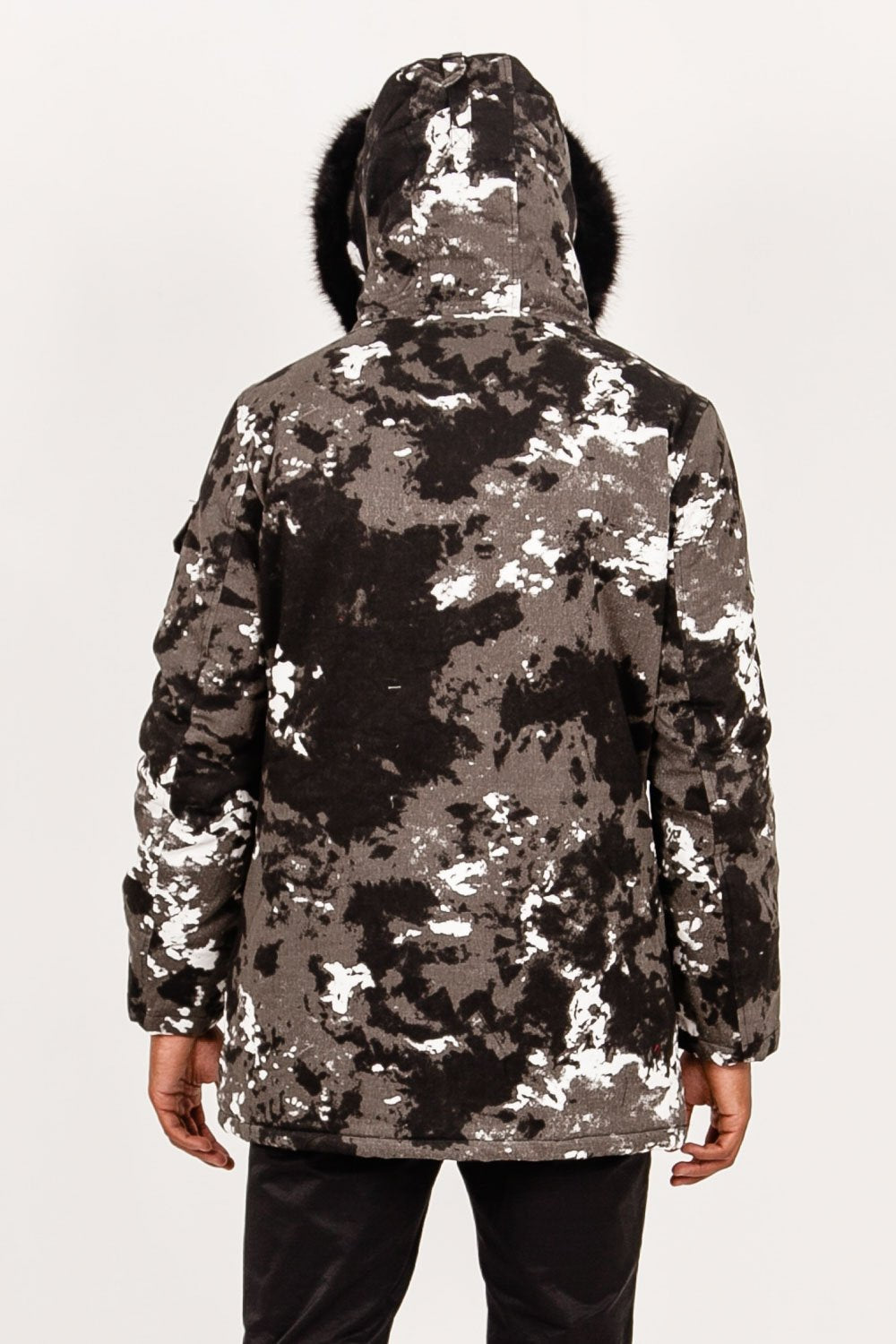 Sixth June - Parka fourrure imprimé montagne Noir