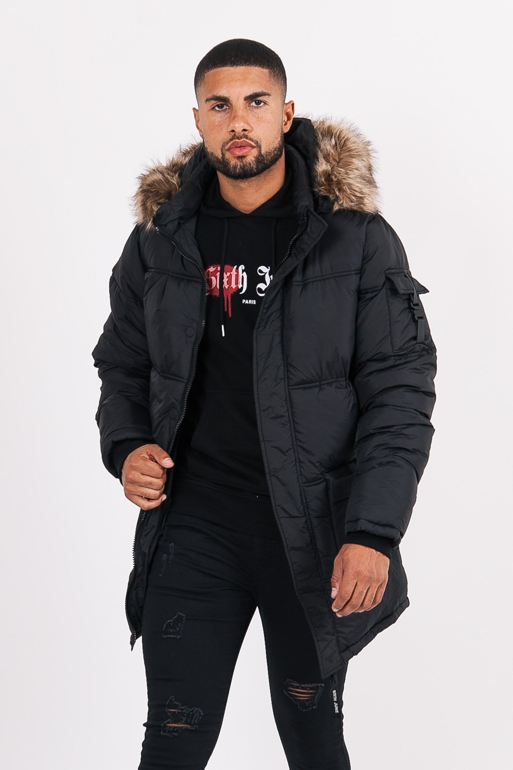 Sixth June - Doudoune longue fourrure Noir