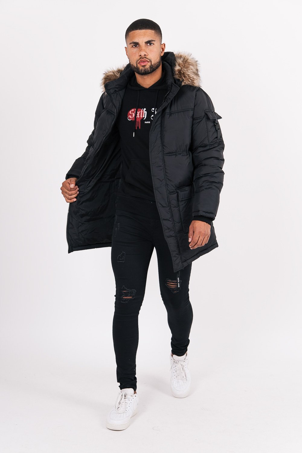 Sixth June - Doudoune longue fourrure Noir