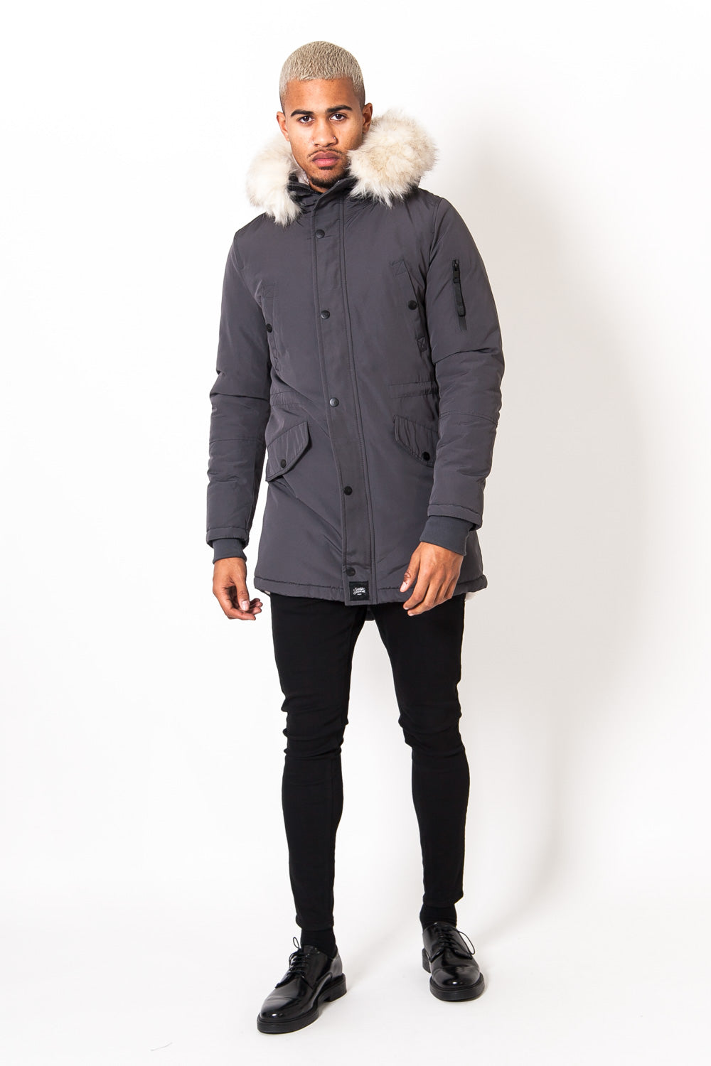 Sixth June - Parka nylon doublure fourrure gris foncé beige