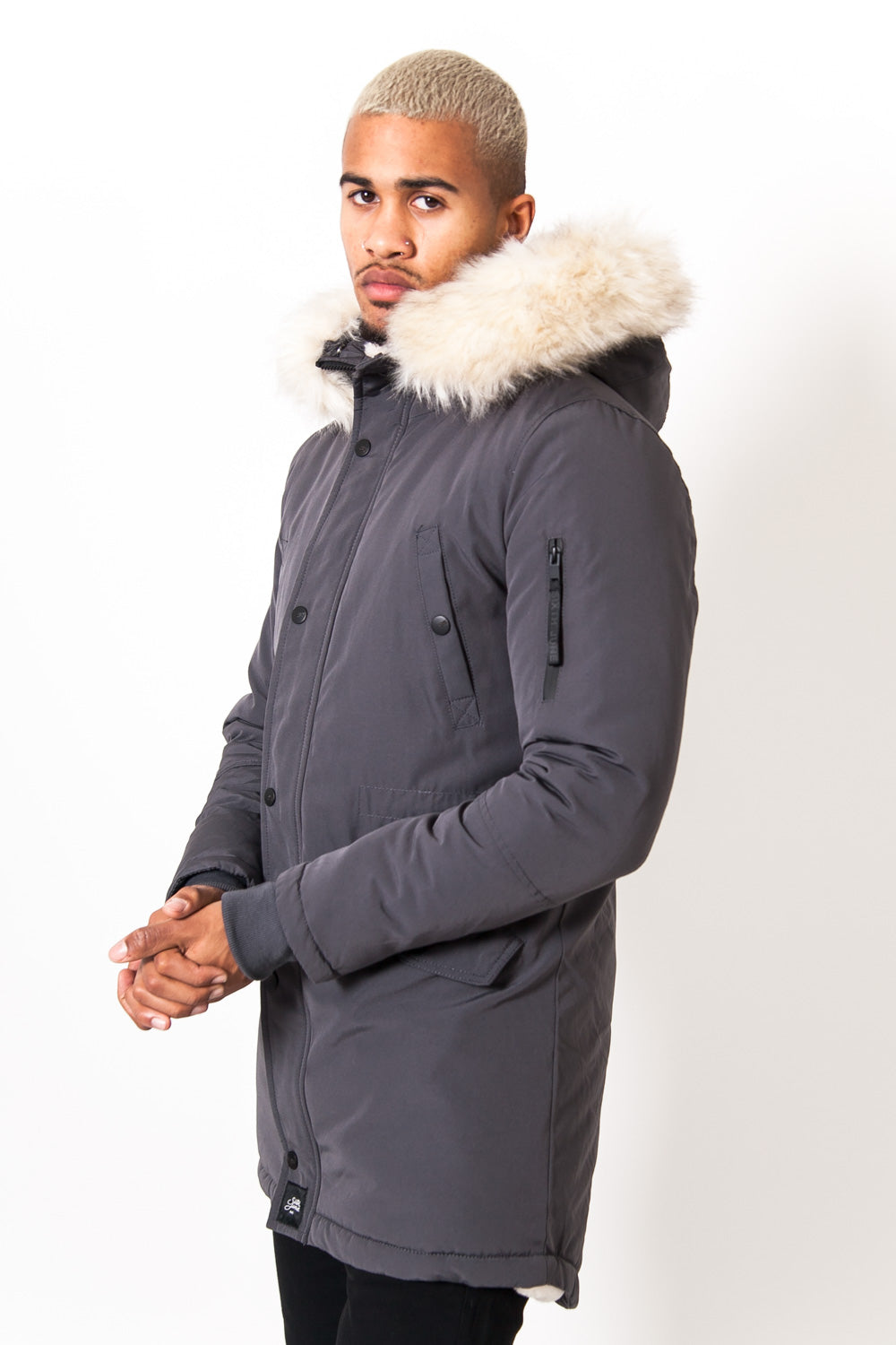 Sixth June - Parka nylon doublure fourrure gris foncé beige