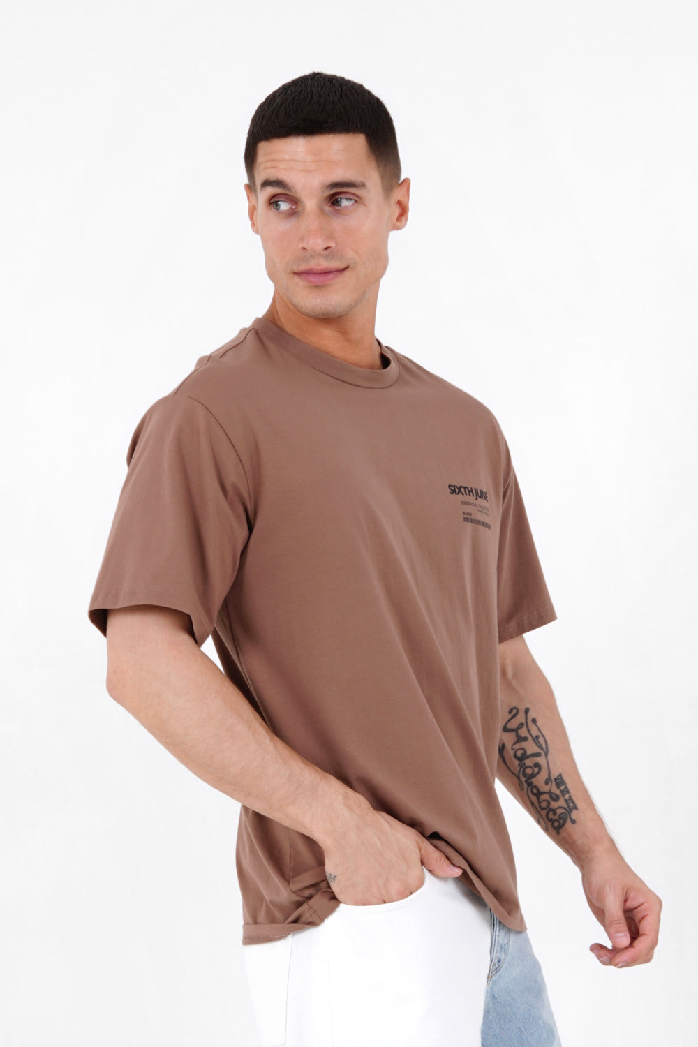 Sixth June - T-shirt barcode Marron