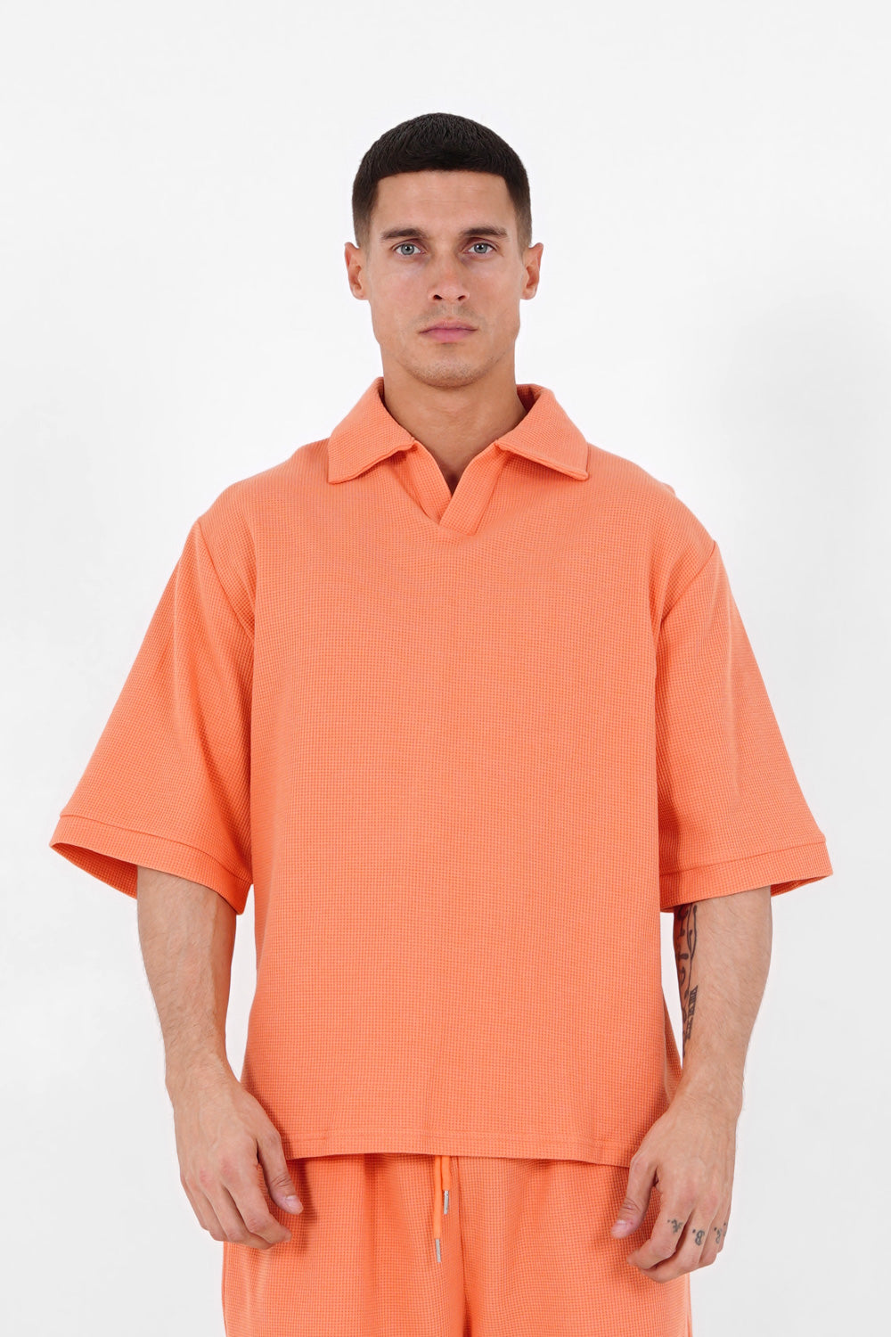 Polo gaufré oversize Orange