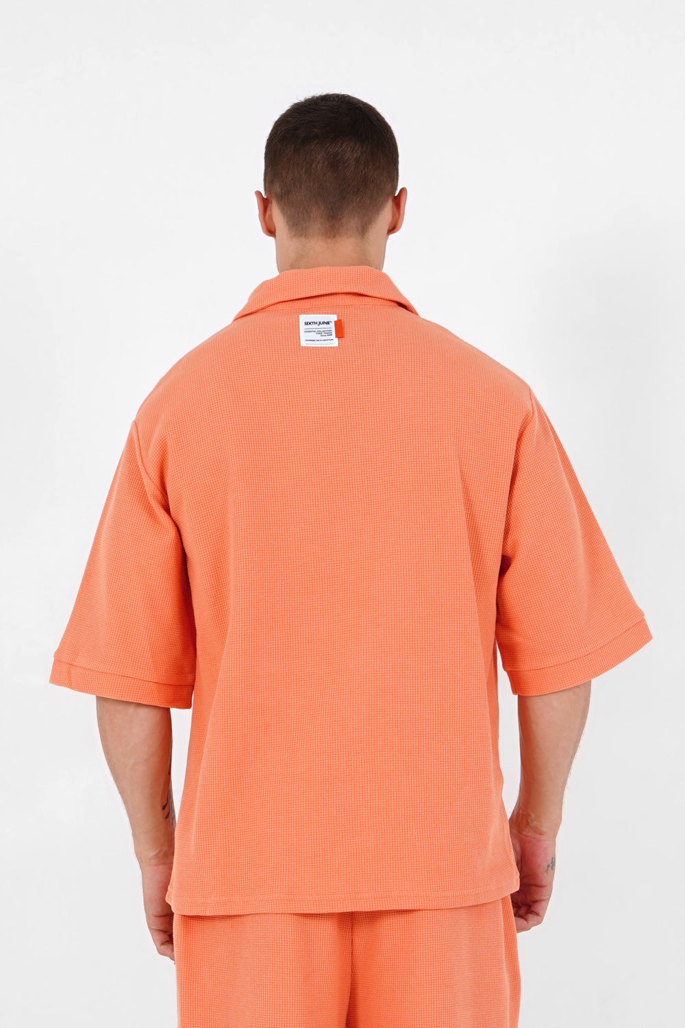 Oversized waffle polo shirt Orange
