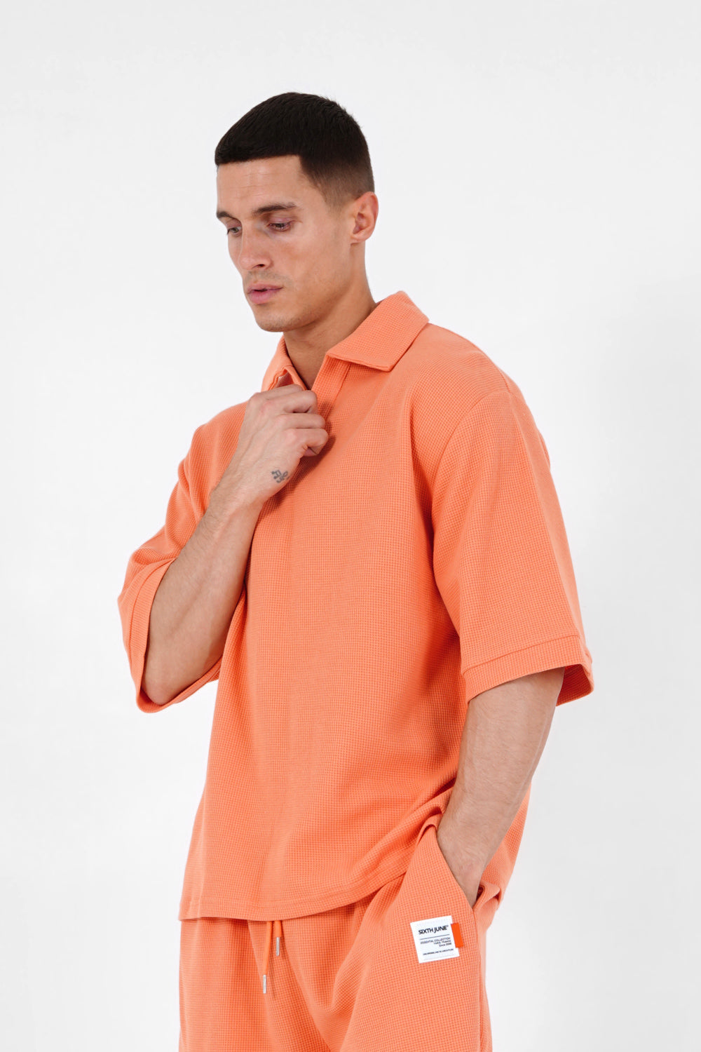 Polo gaufré oversize Orange