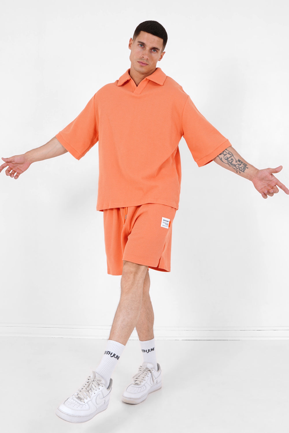 Polo gaufré oversize Orange