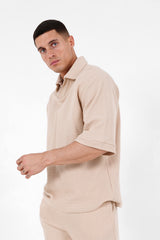 Polo gaufré oversize Beige