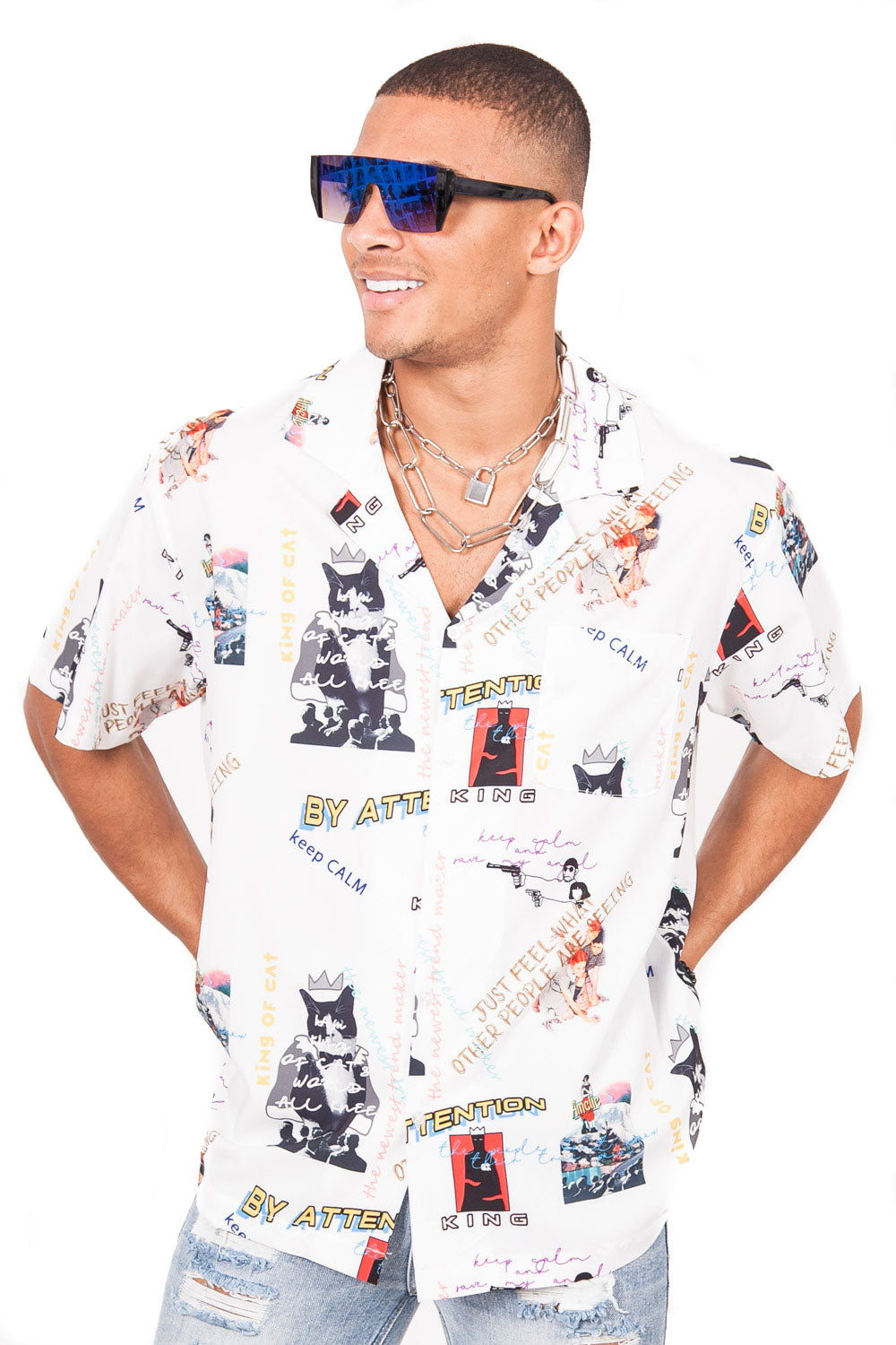 Sixth June - Chemise imprimés keep calm blanc