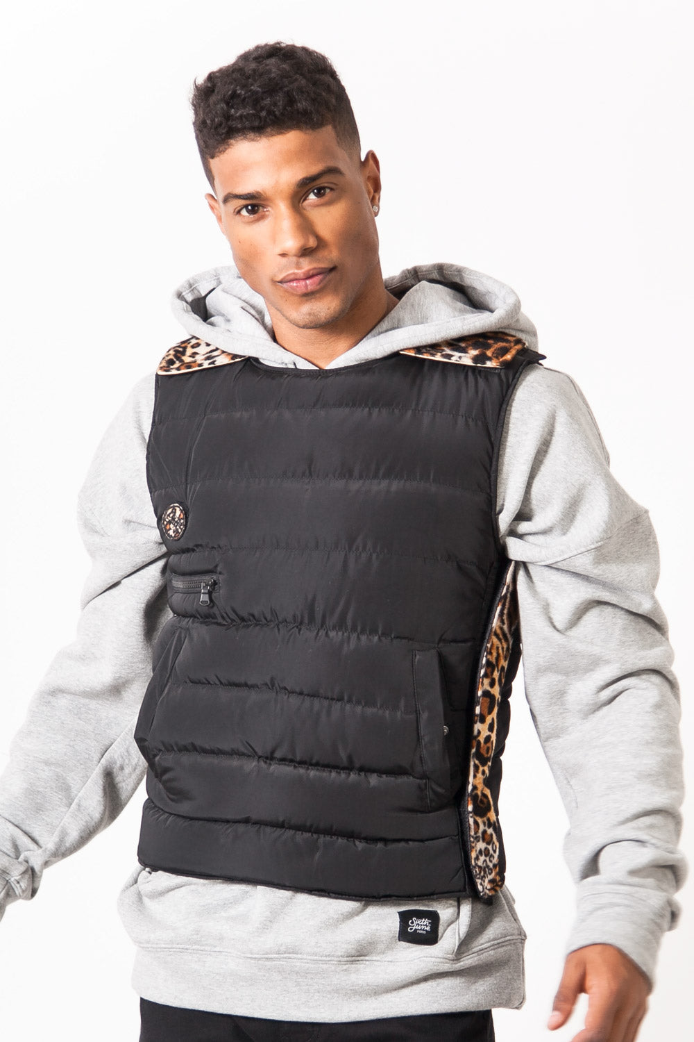 Sixth June - Veste matelassée sans manches noire léopard