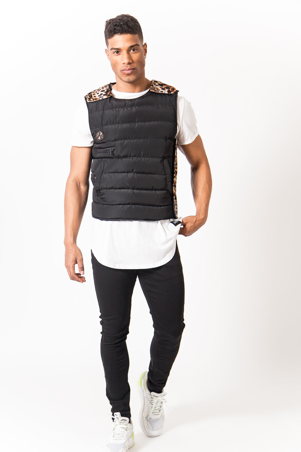 Sixth June - Veste matelassée sans manches noire léopard