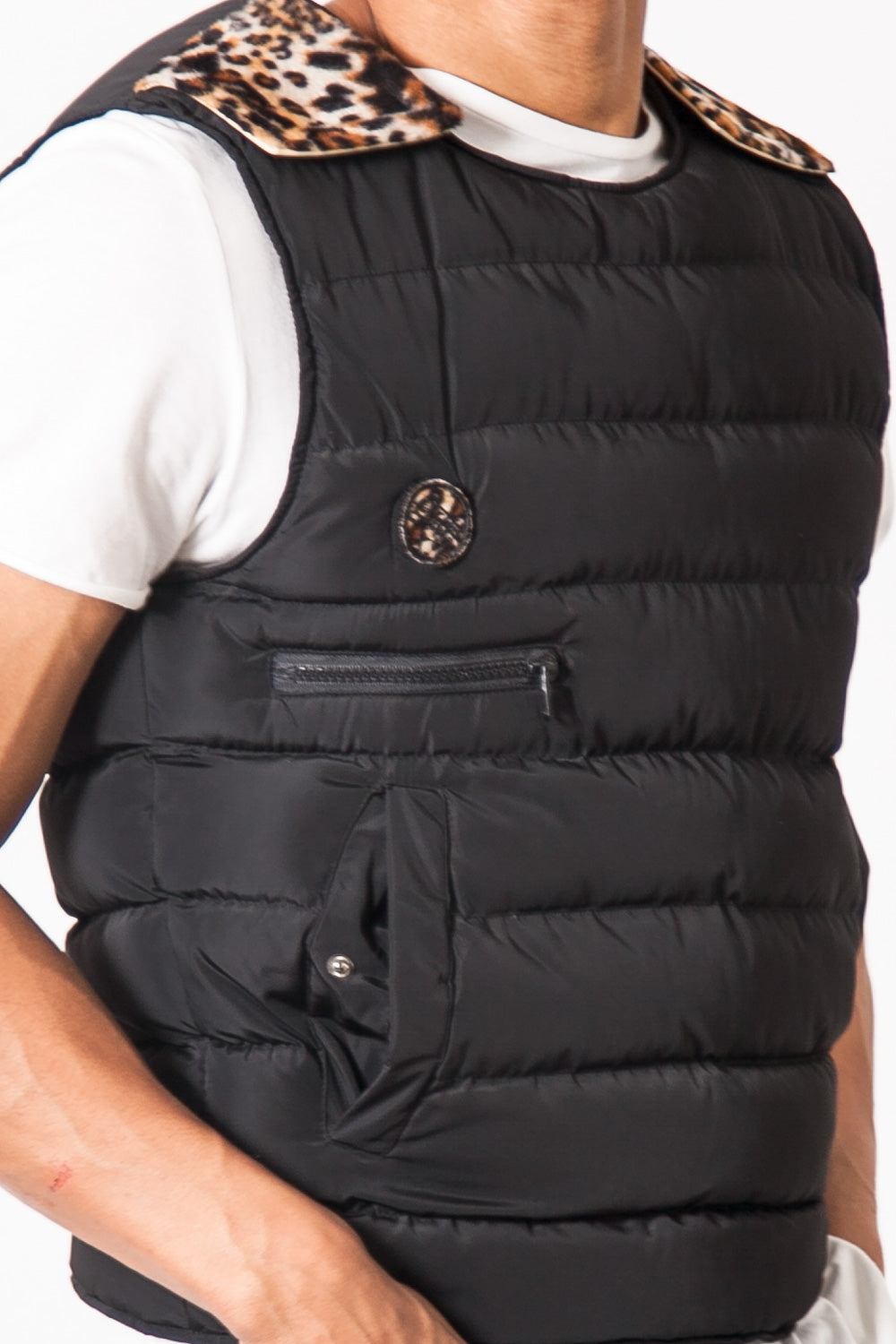 Sixth June - Veste matelassée sans manches noire léopard
