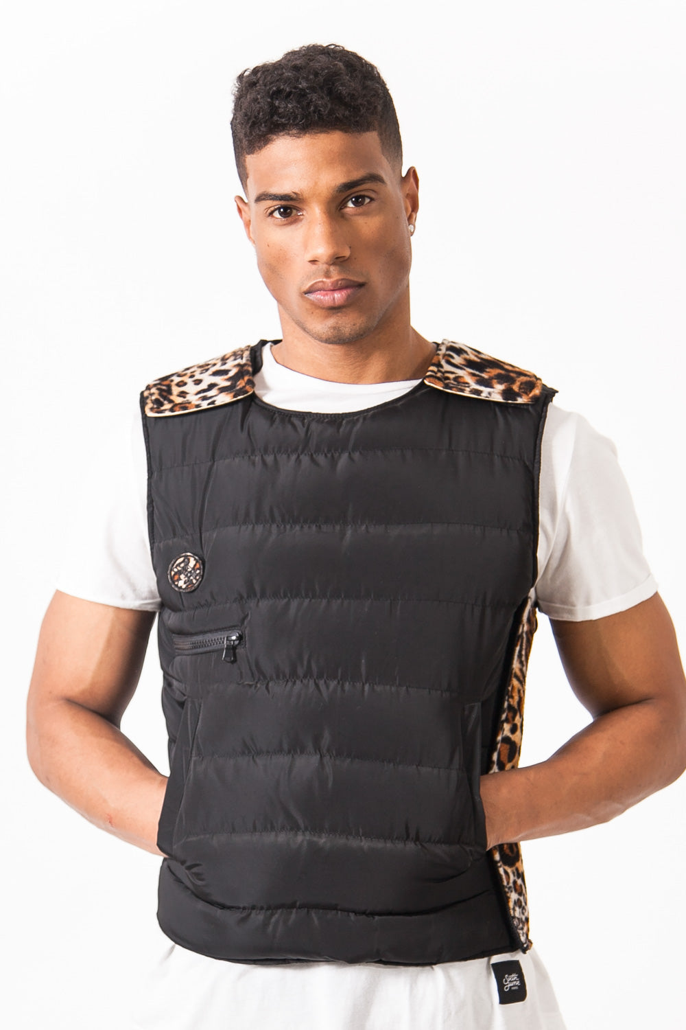 Sixth June - Veste matelassée sans manches noire léopard