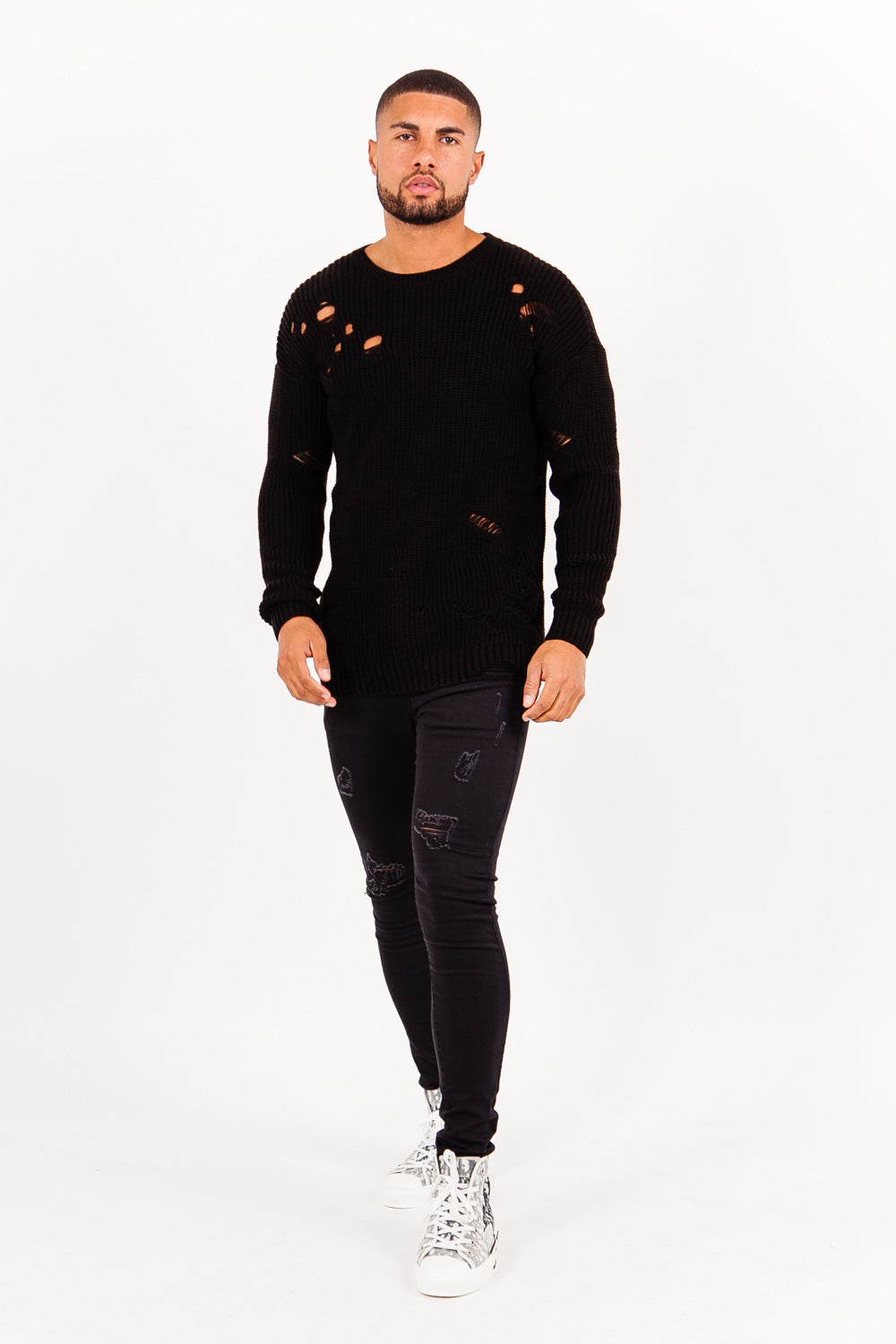 Sixth June - Pull en maille troué effiloché noir