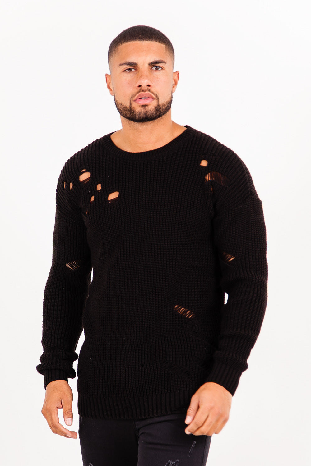 Sixth June - Pull en maille troué effiloché noir