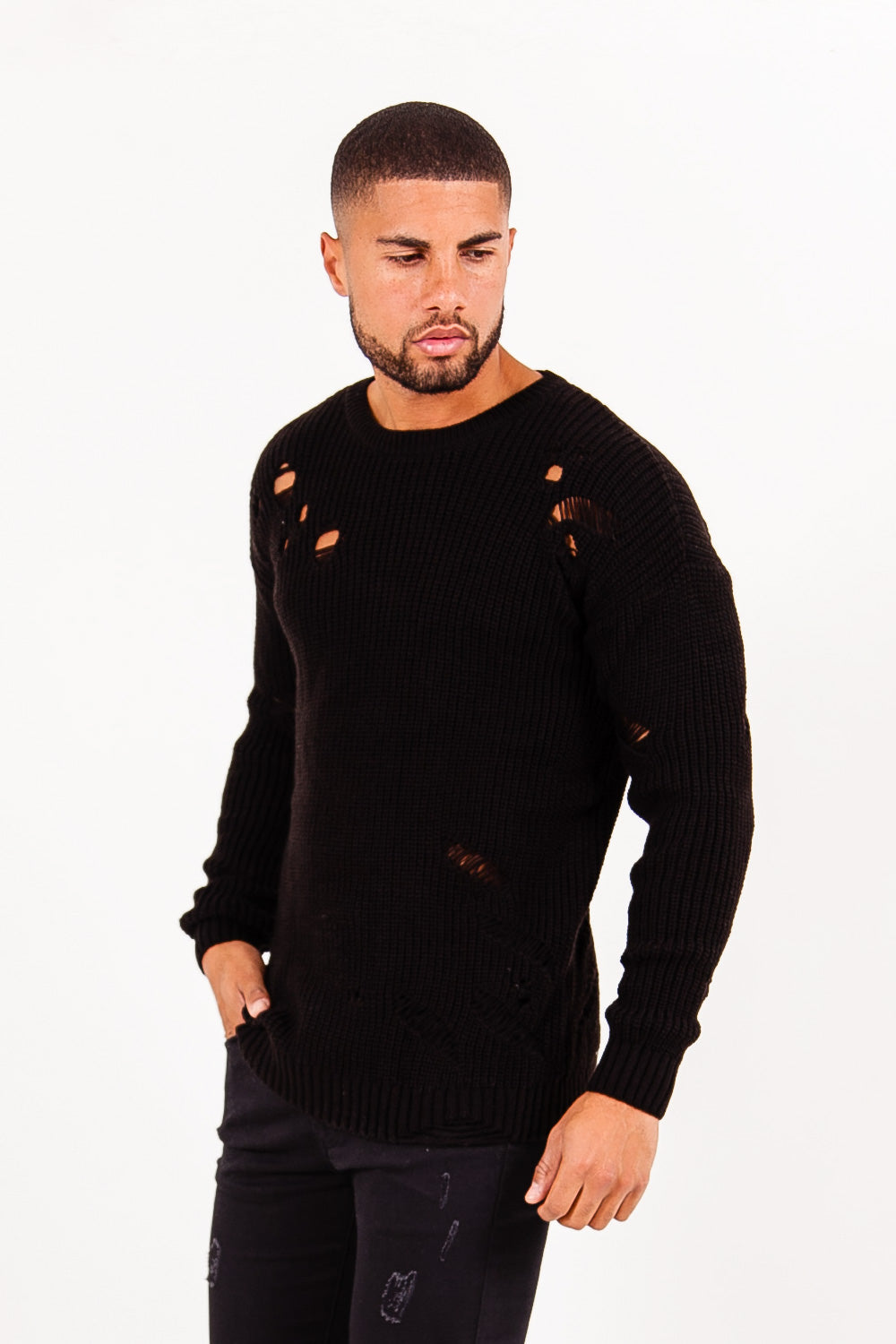 Sixth June - Pull en maille troué effiloché noir