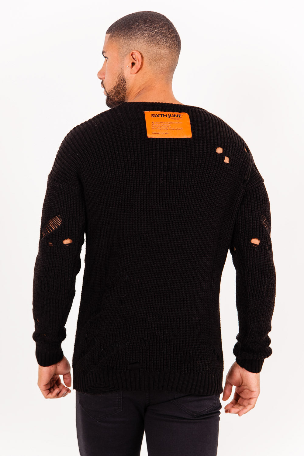 Sixth June - Pull en maille troué effiloché noir