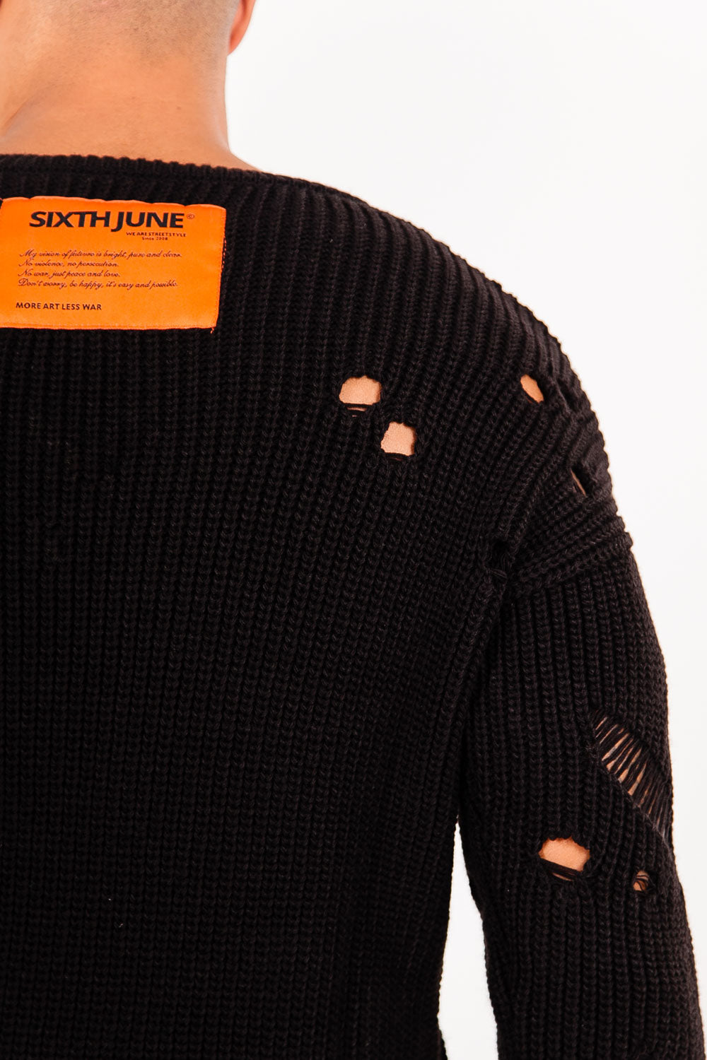 Sixth June - Pull en maille troué effiloché noir