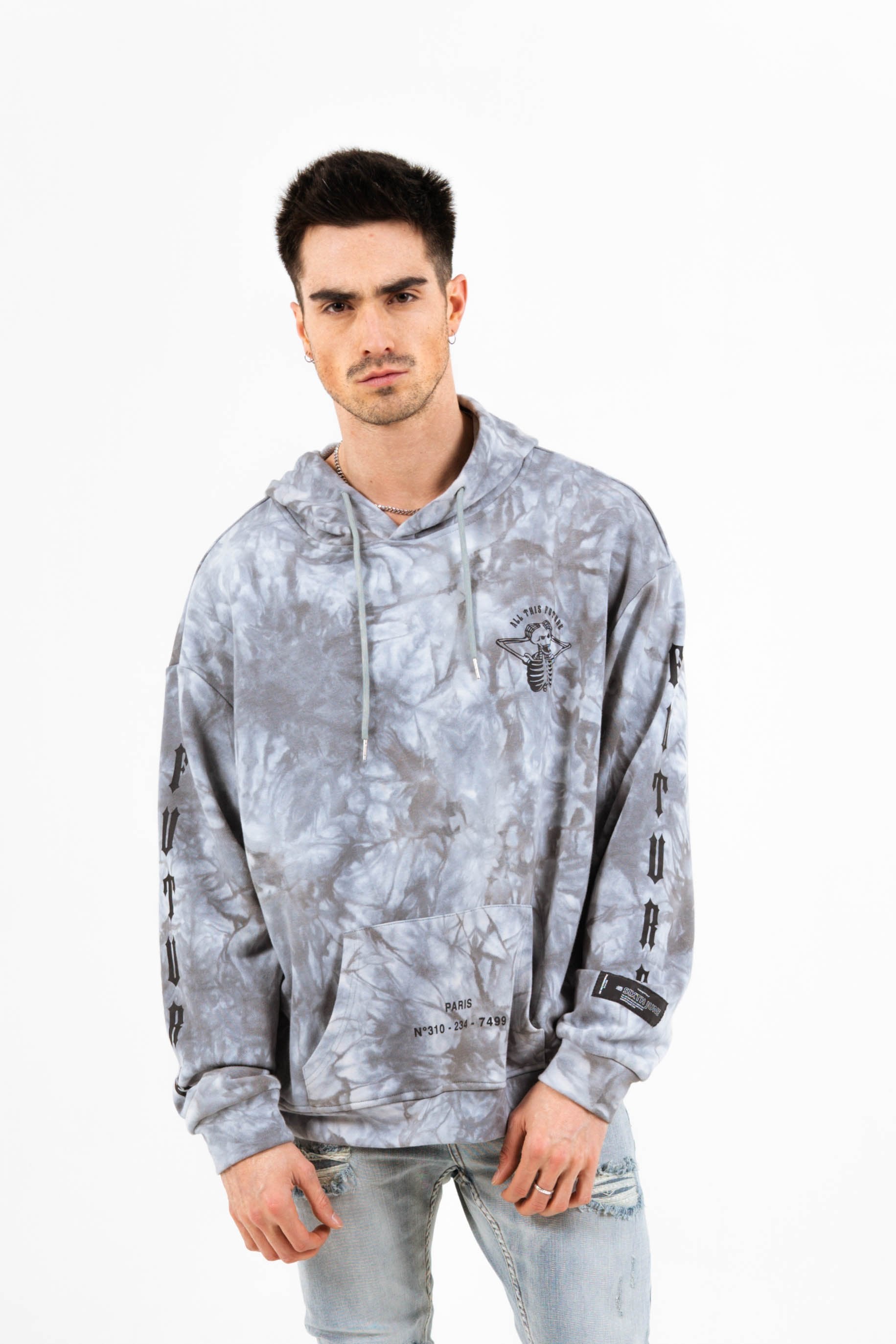 Sixth June - Sweat capuche global perspective tie dye gris foncé