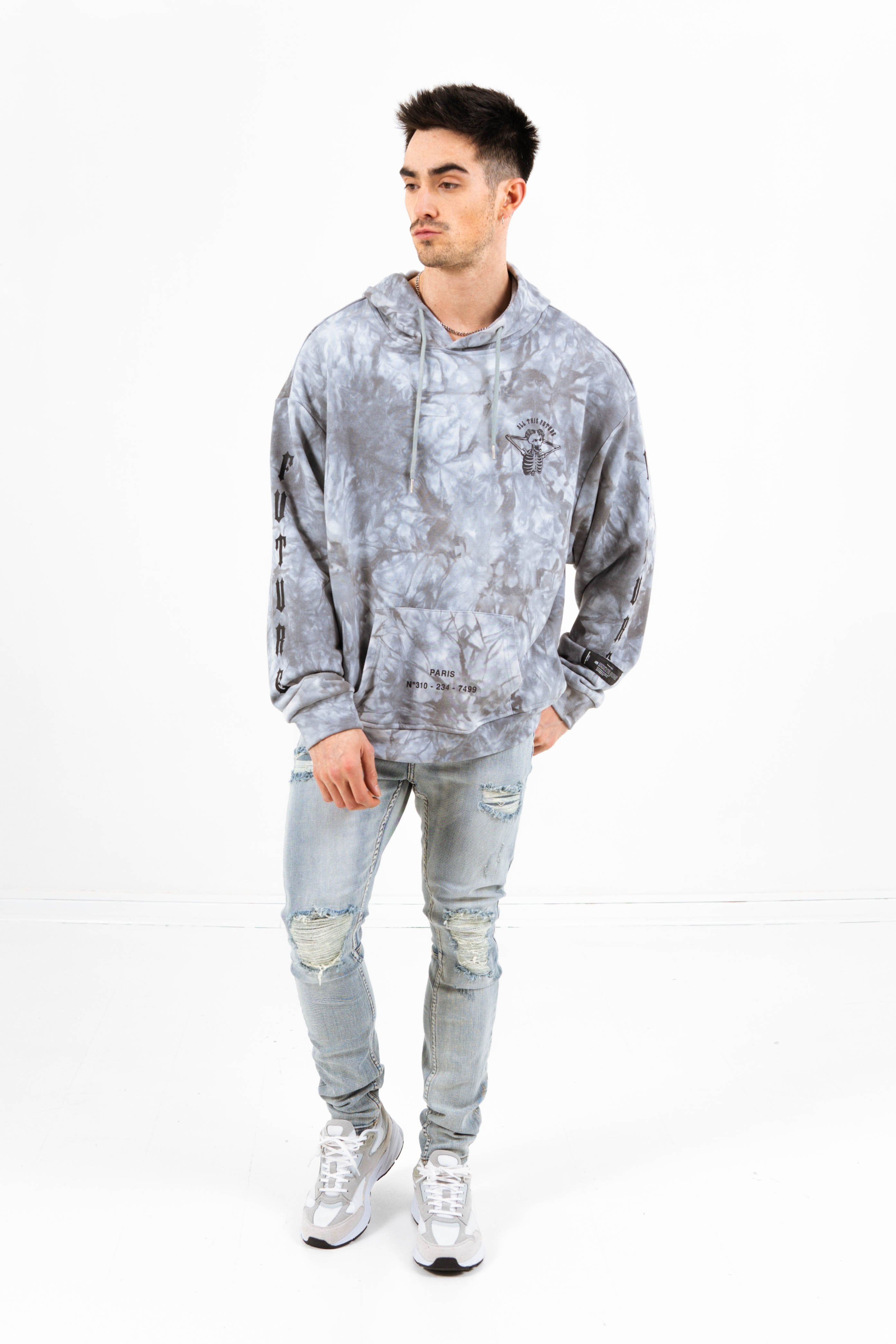 Sixth June - Sweat capuche global perspective tie dye gris foncé