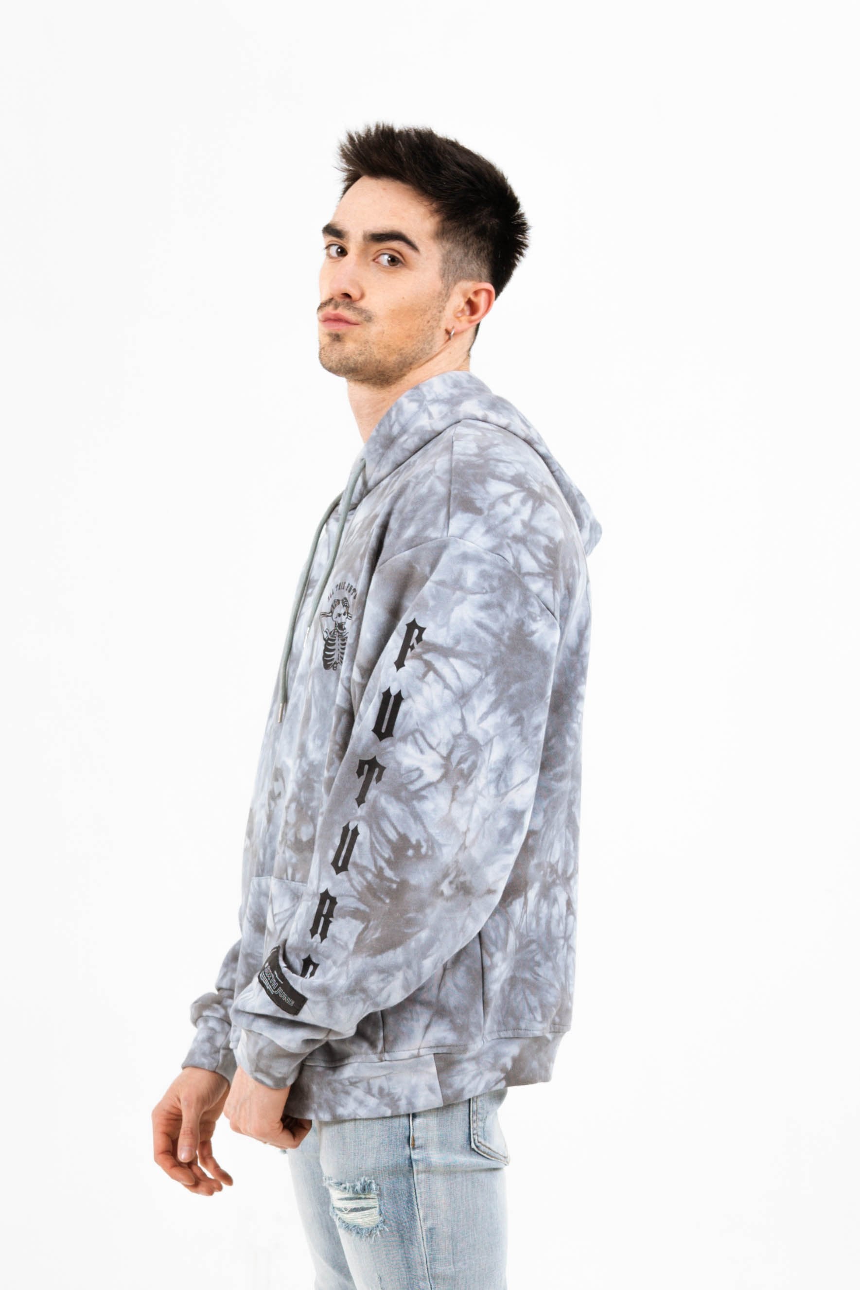 Sixth June - Sweat capuche global perspective tie dye gris foncé