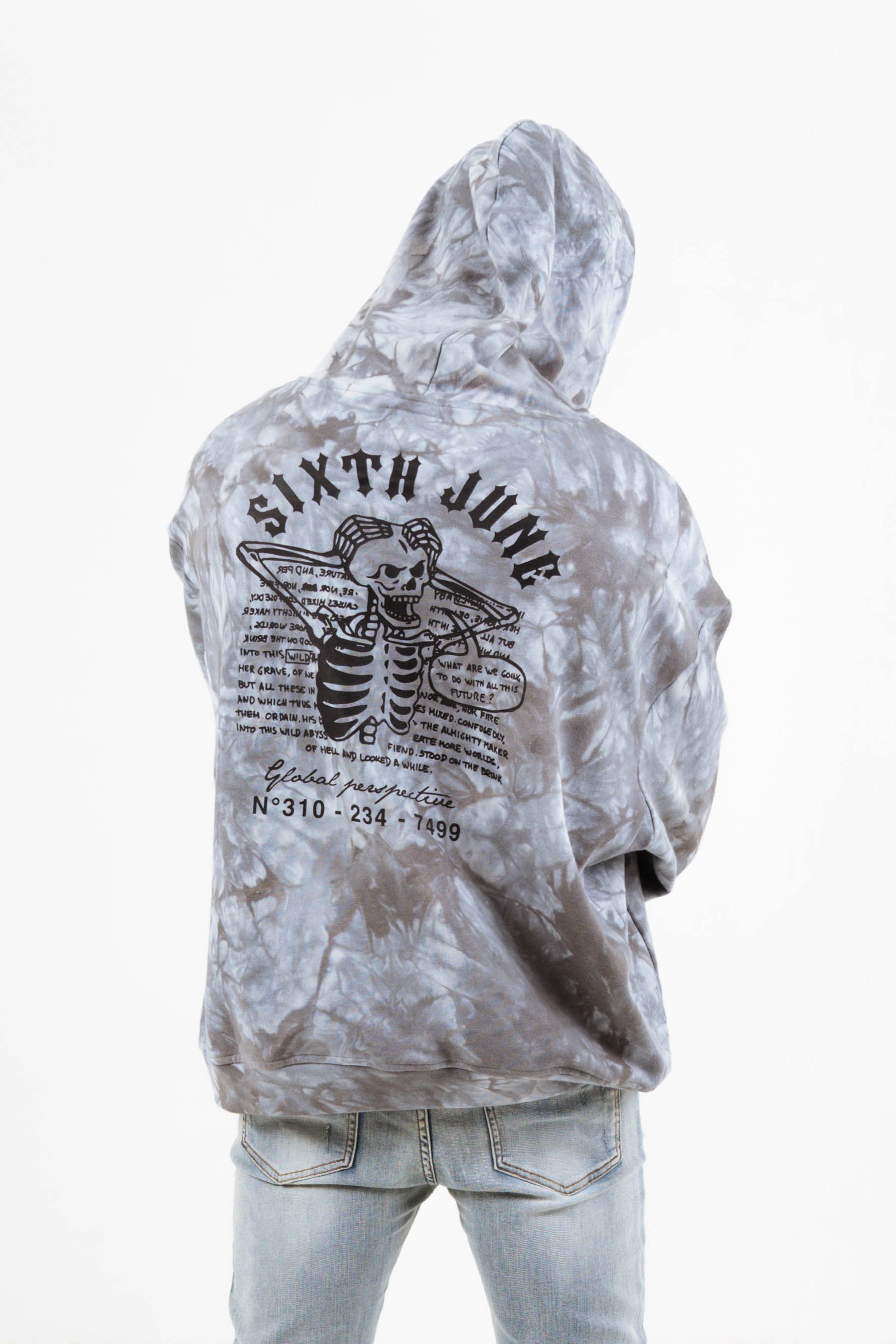 Sixth June - Sweat capuche global perspective tie dye gris foncé
