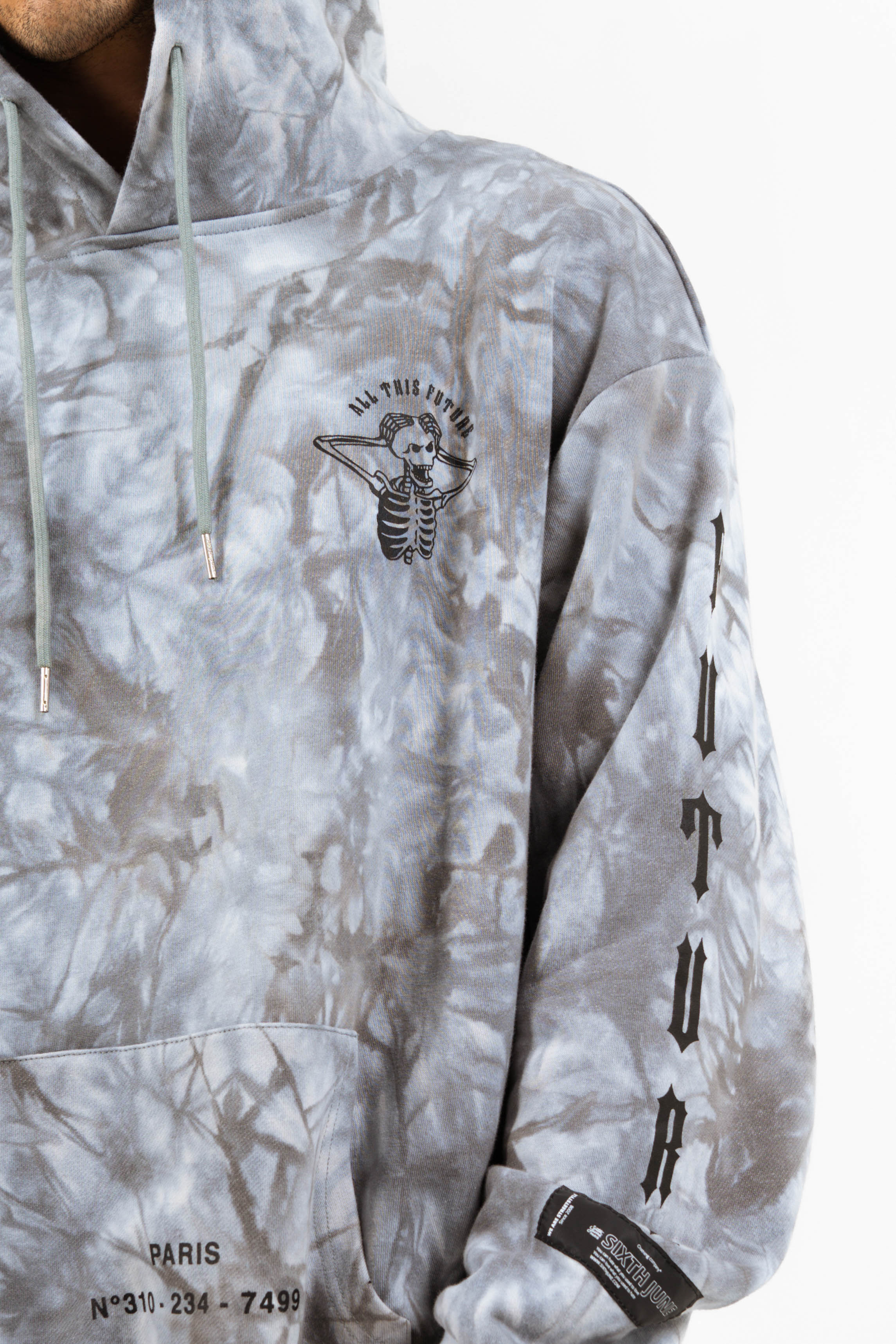 Sixth June - Sweat capuche global perspective tie dye gris foncé