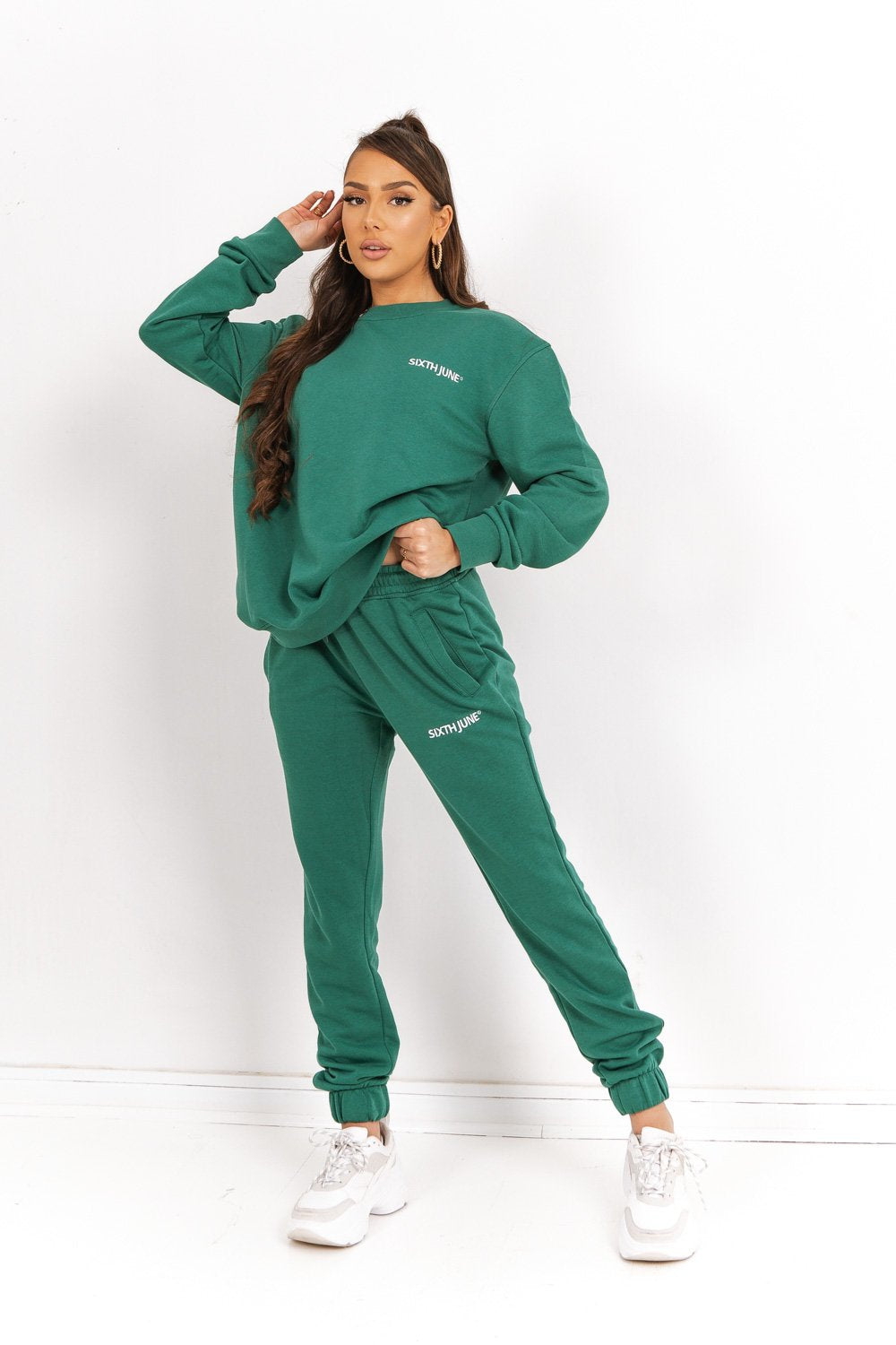 Sixth June - Sweatshirt soft logo brodé Vert foncé