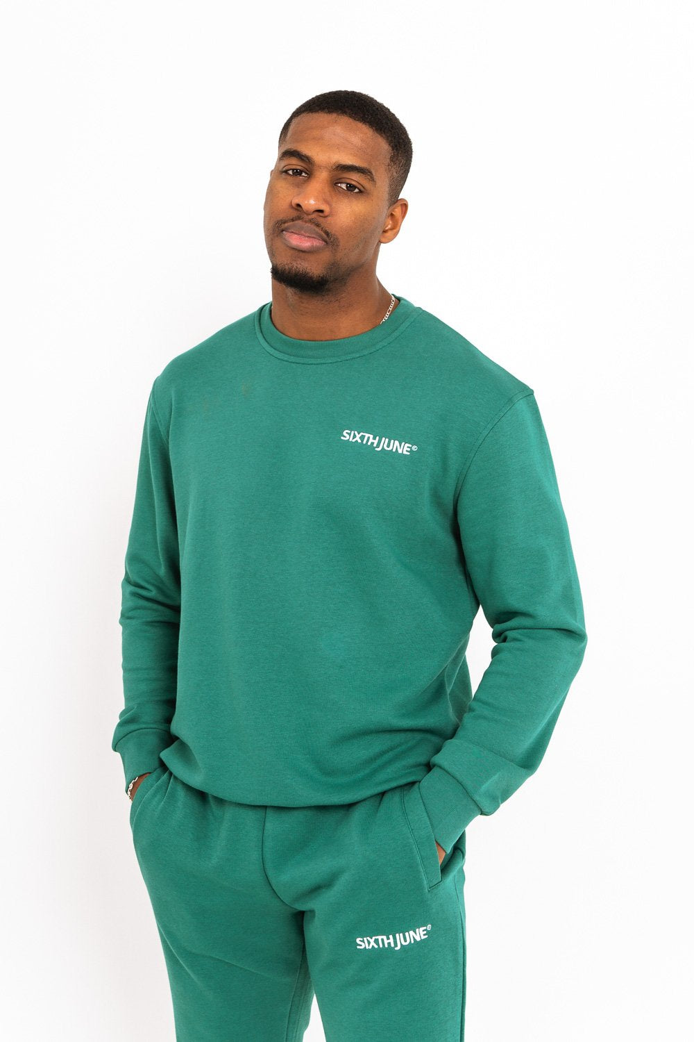 Sixth June - Sweatshirt soft logo brodé Vert foncé
