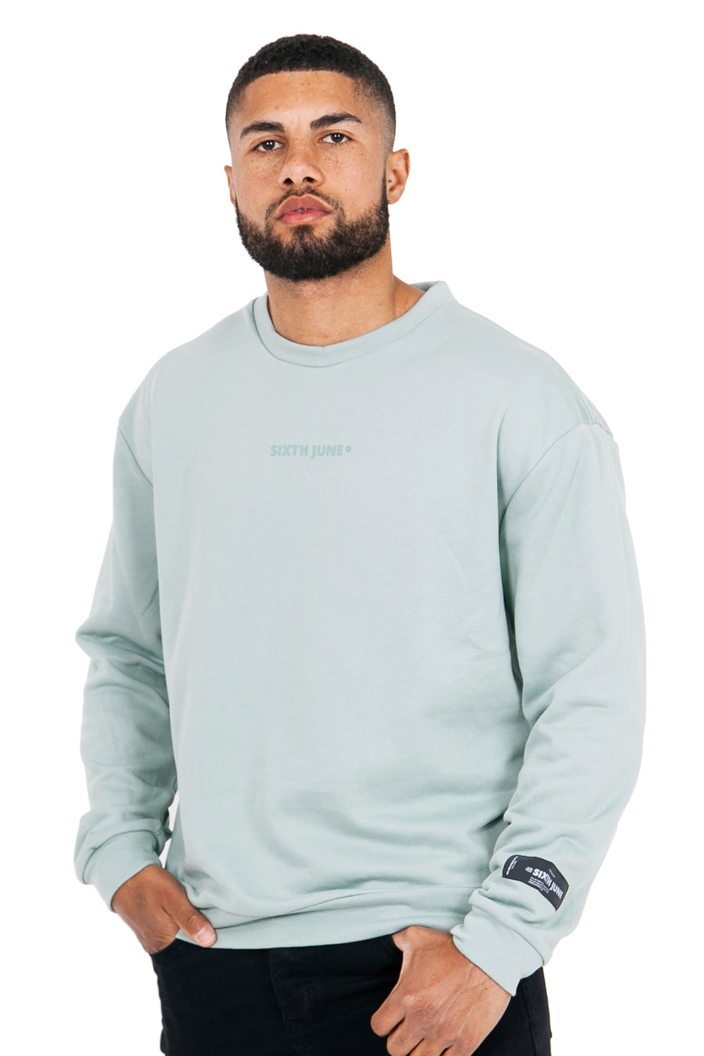 Sixth June - Sweat col rond logo turquoise