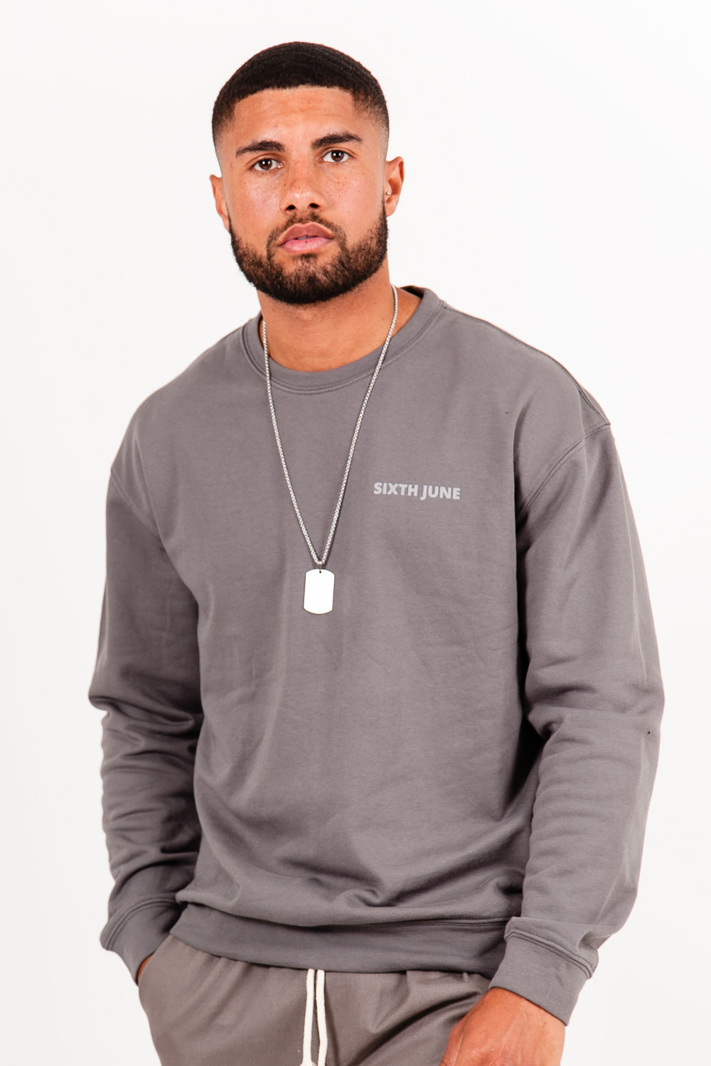 Sixth June - Sweatshirt imprimé bande logo gris