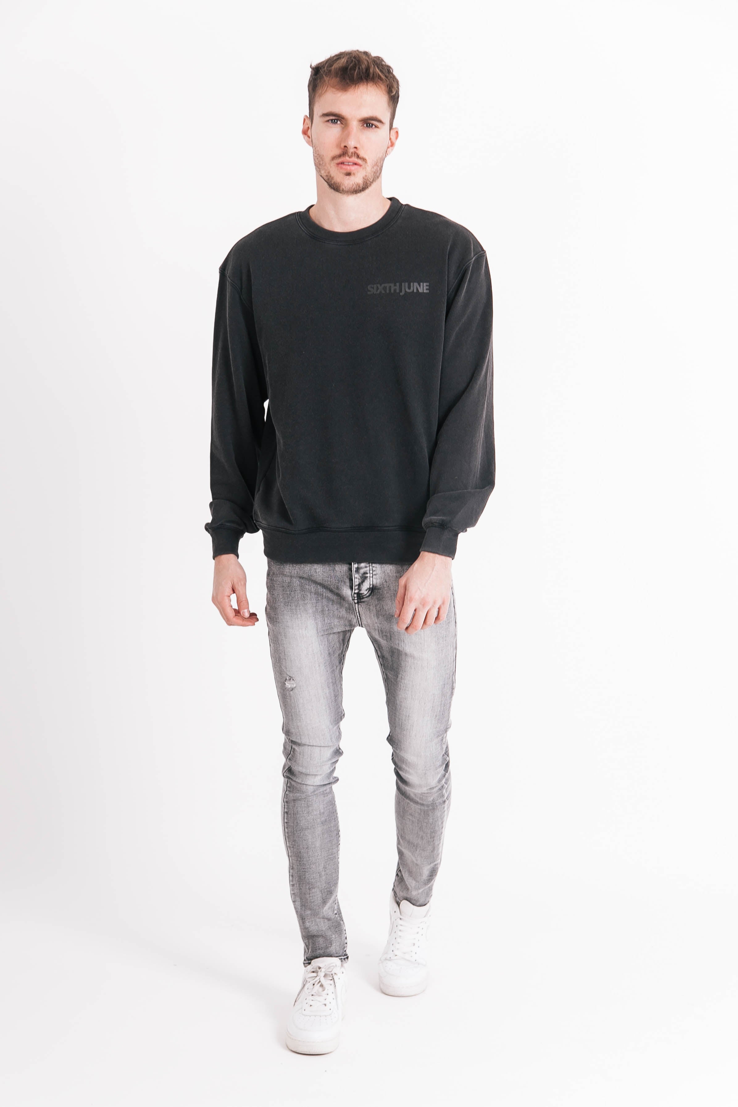 Sixth June - Sweatshirt délavé logo gris foncé