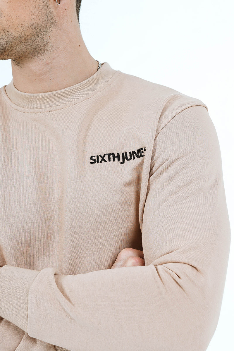 Sixth June - Sweatshirt soft logo brodé Beige clair
