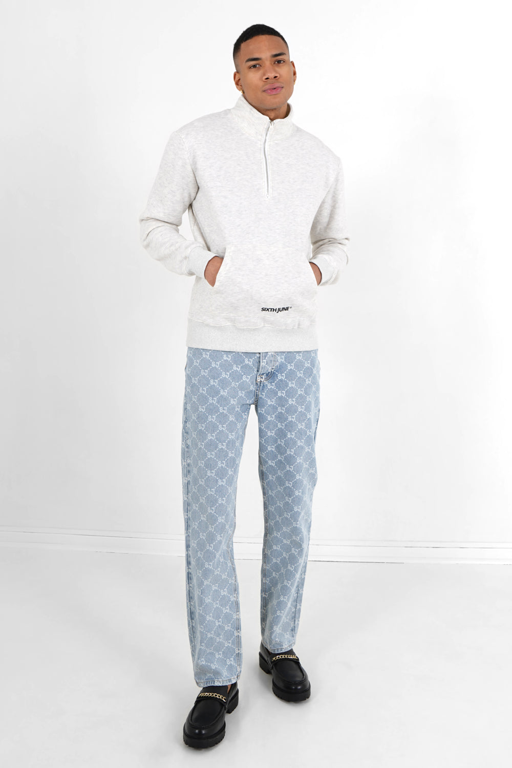 Sixth June - Sweatshirt col zip logo Gris clair